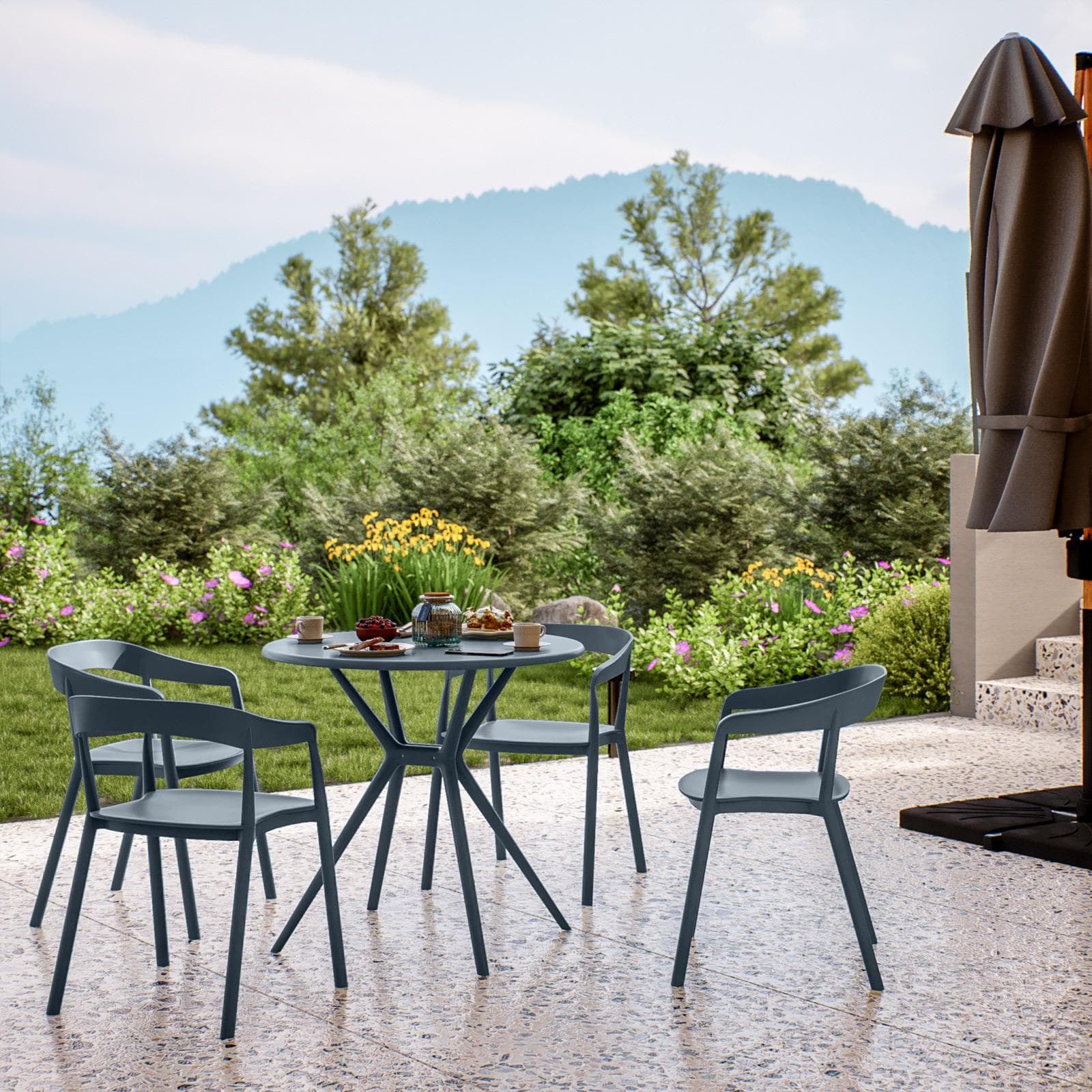 Tavolo da giardino rotondo 80 cm in polipropilene blu - Barton