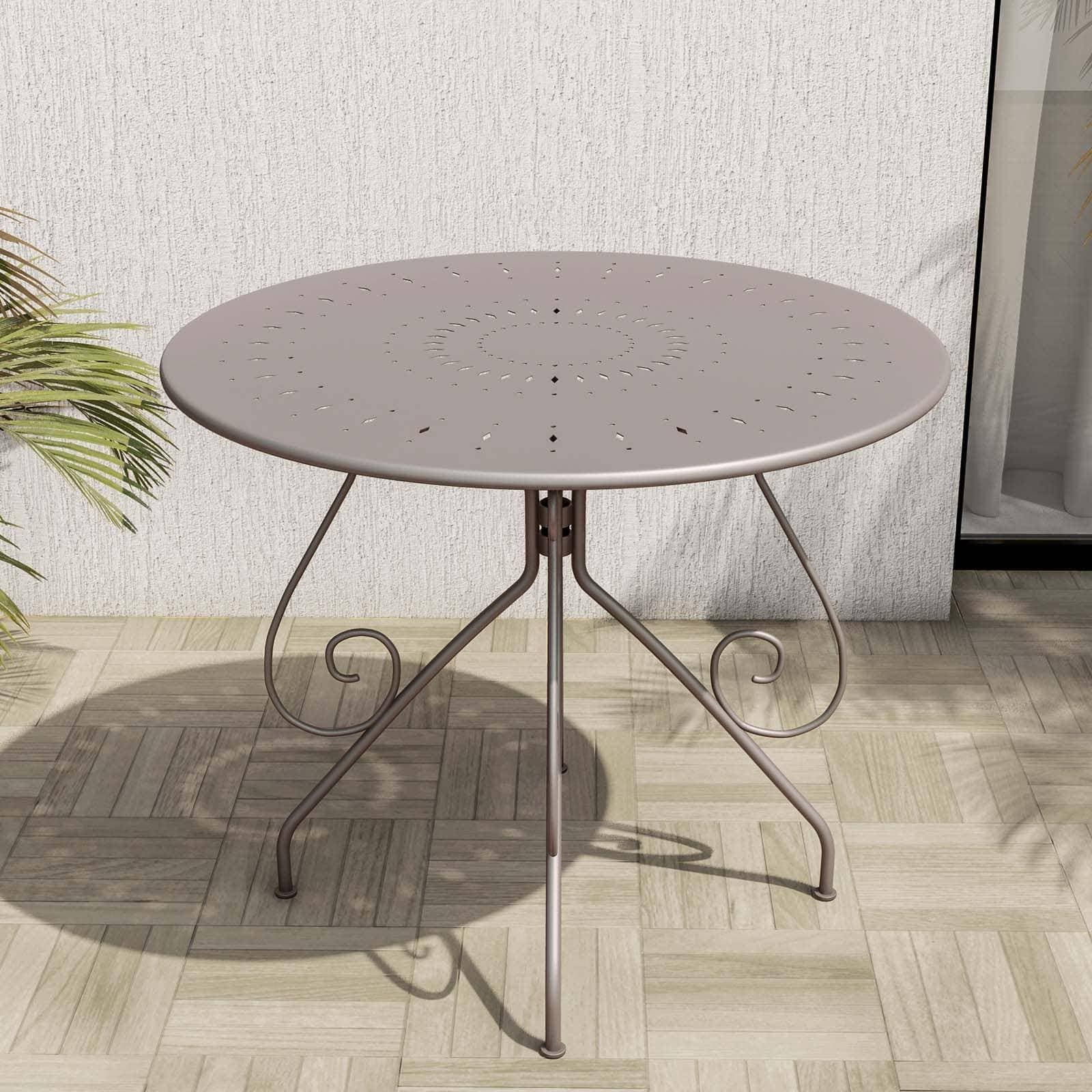 Tavolo da giardino rotondo 90 cm in metallo tortora - Loren