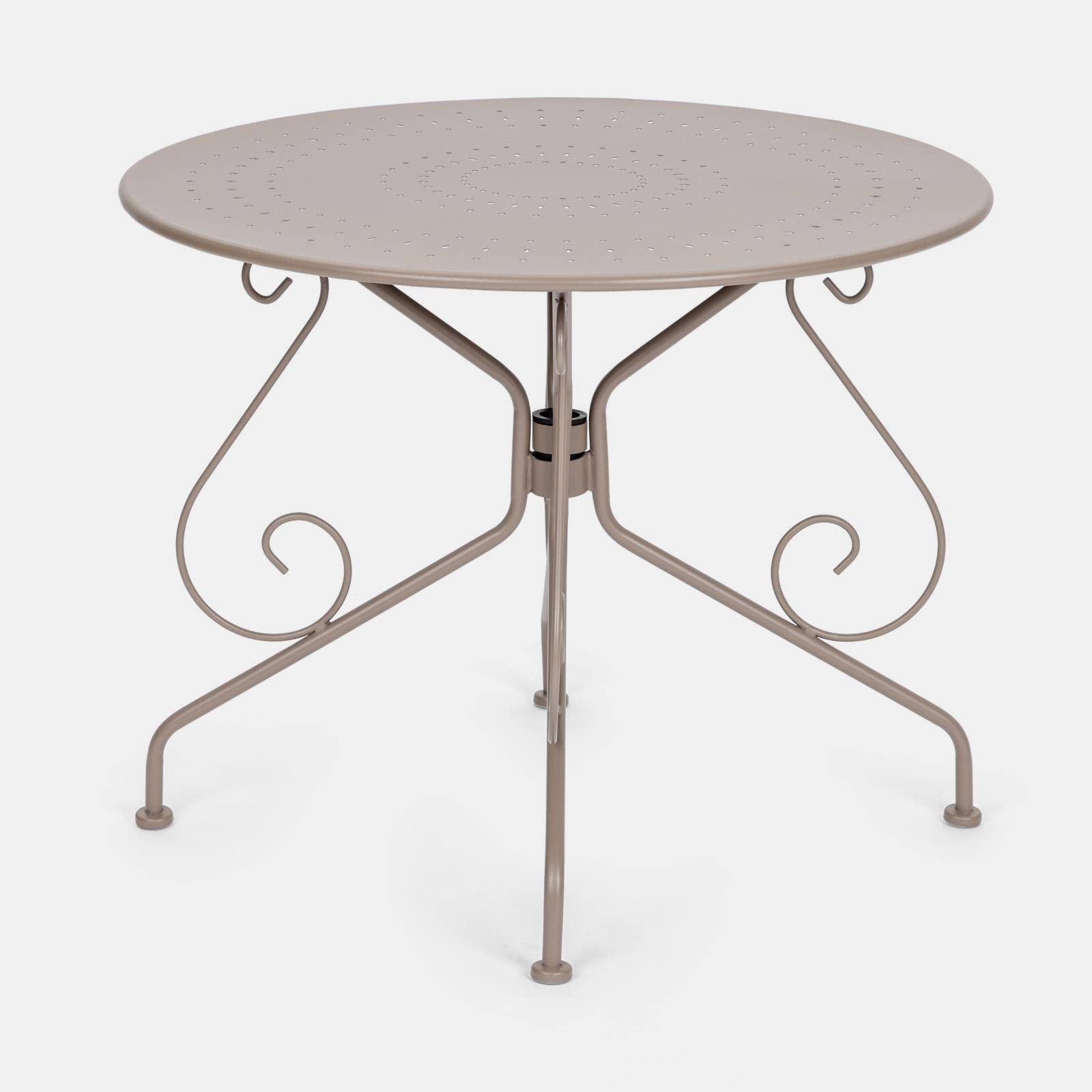 Tavolo da giardino rotondo 90 cm in metallo tortora - Loren