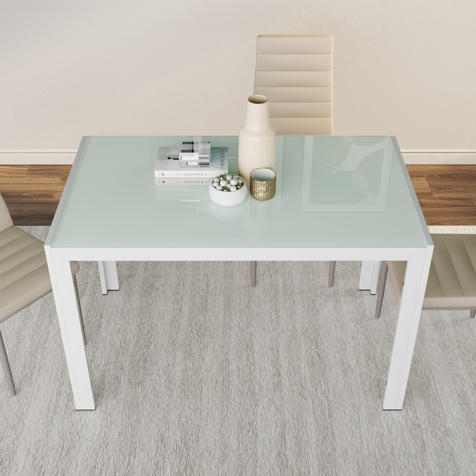 Tavolo da pranzo 130x70 cm piano in vetro temperato e gambe in metallo bianco - Grido