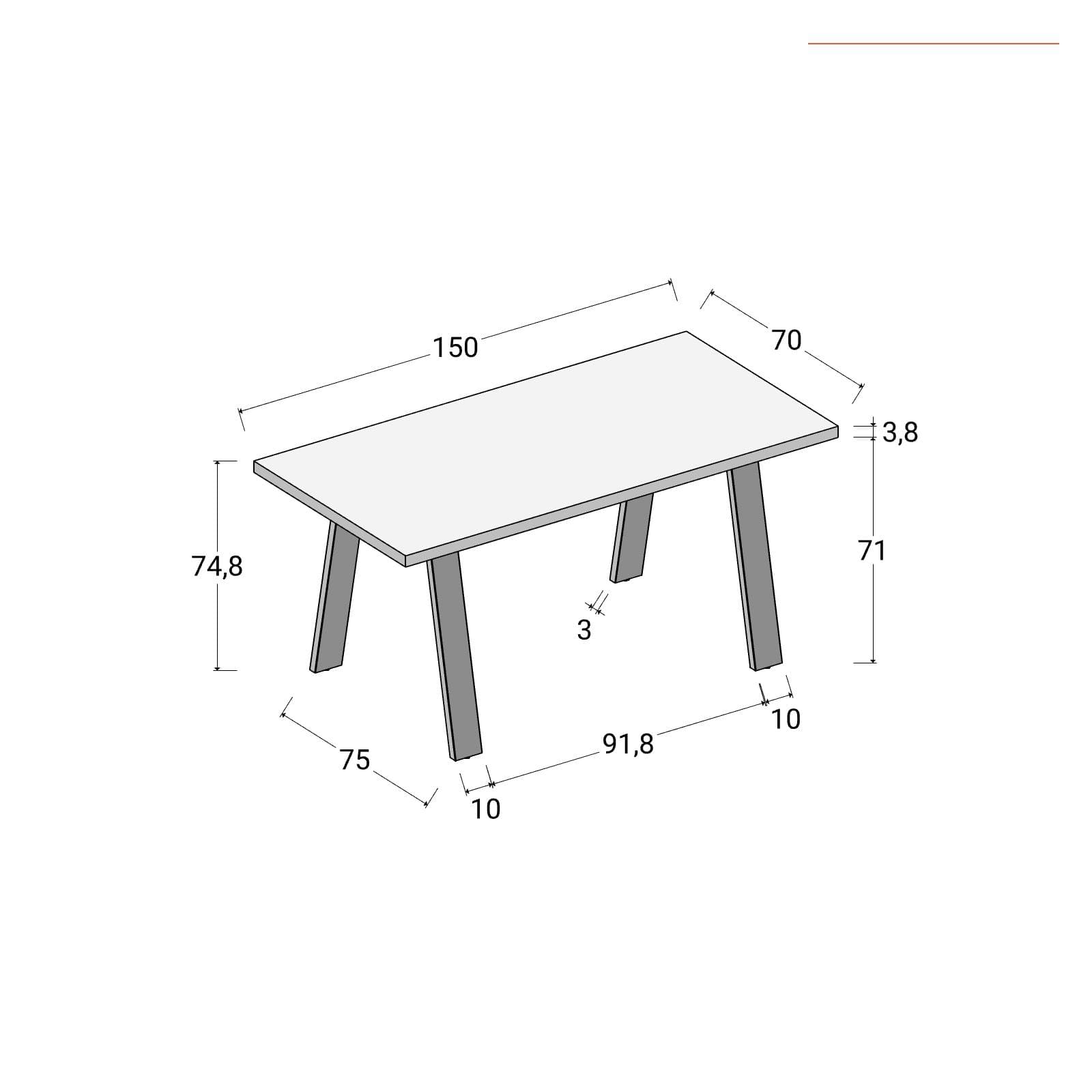 Tavolo da pranzo 150x70 cm top antracite 38 mm e gambe in metallo nero - Juls