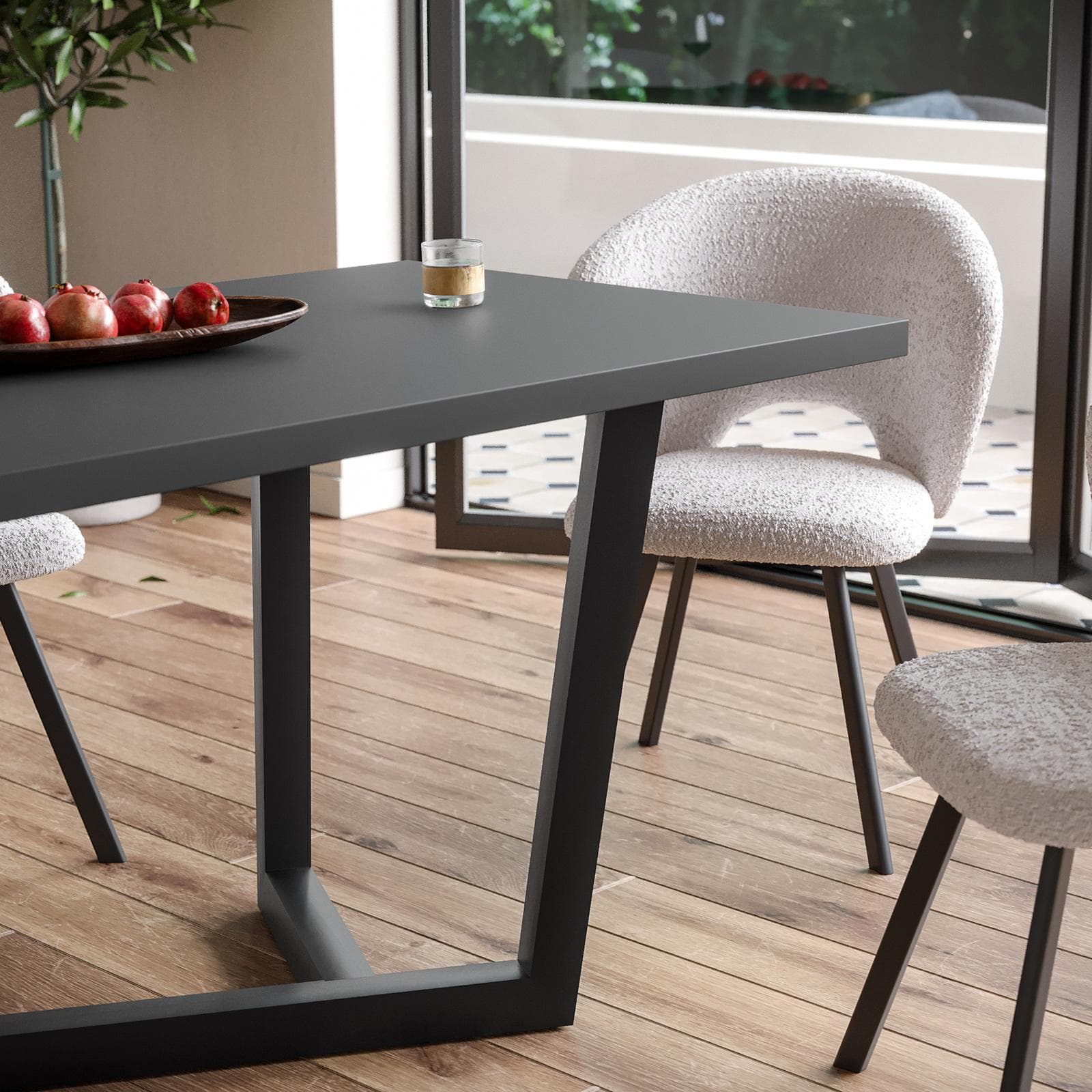 Tavolo da pranzo 150x70 cm top antracite 38 mm e gambe in metallo nero - Sedric