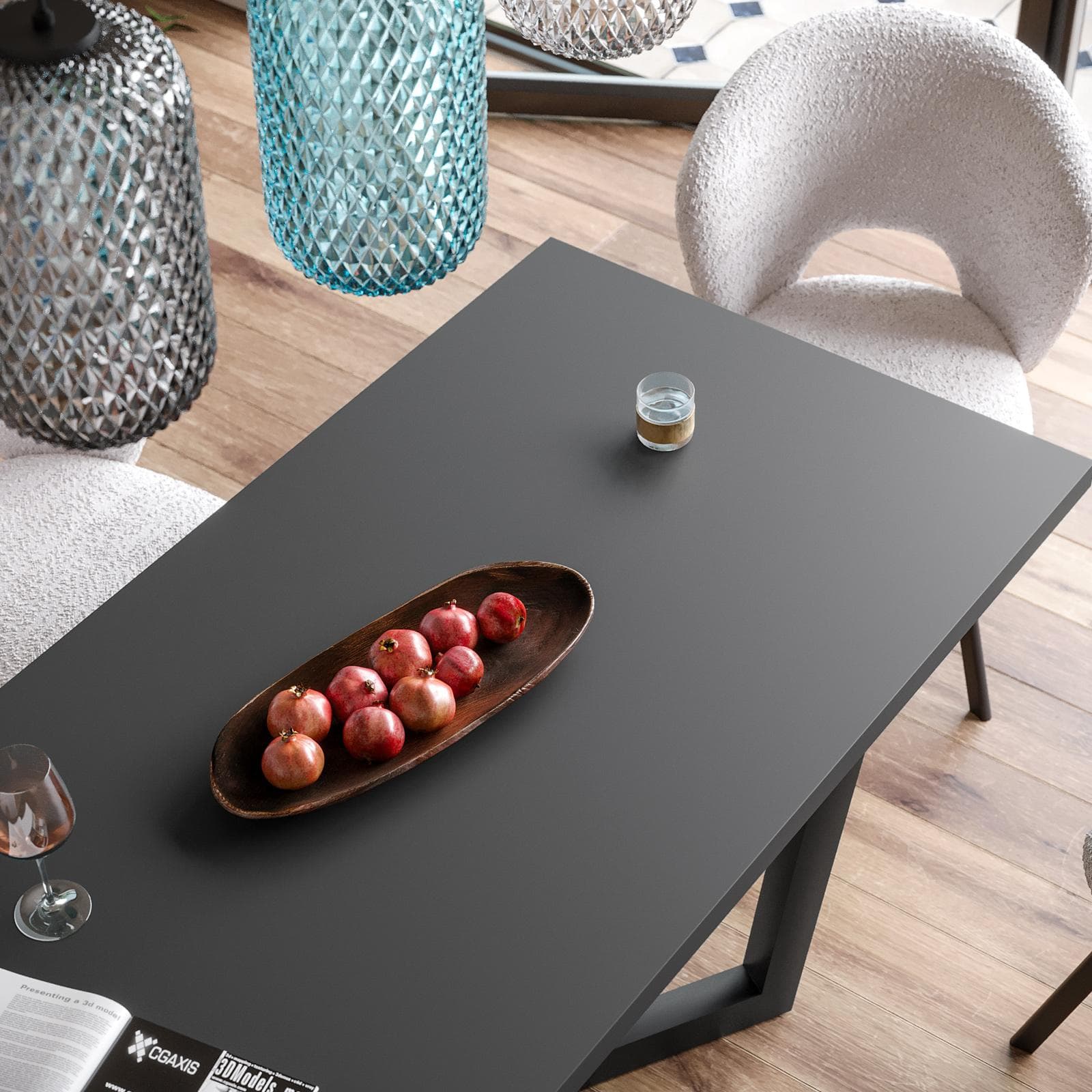 Tavolo da pranzo 150x70 cm top antracite 38 mm e gambe in metallo nero - Sedric