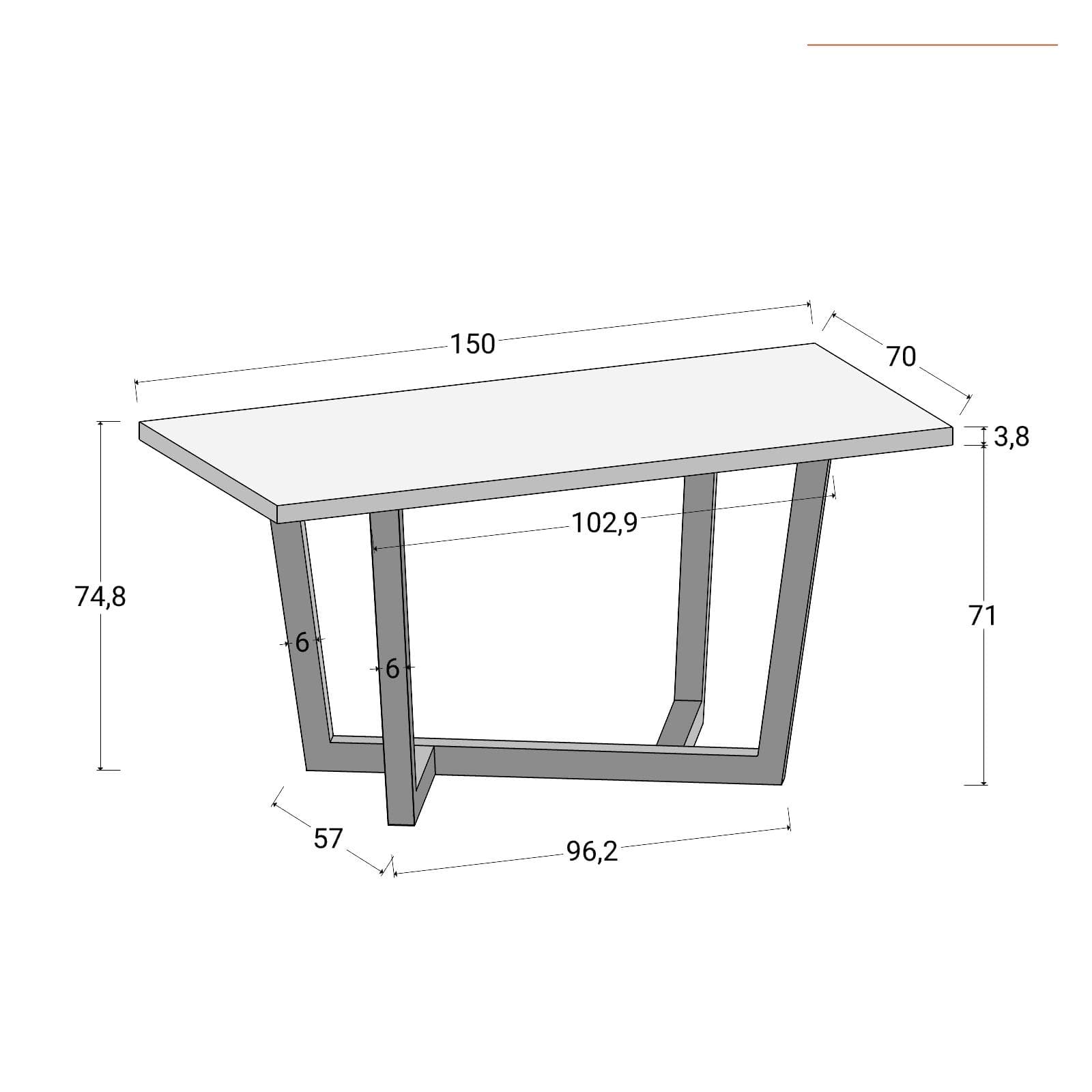 Tavolo da pranzo 150x70 cm top antracite 38 mm e gambe in metallo nero - Sedric