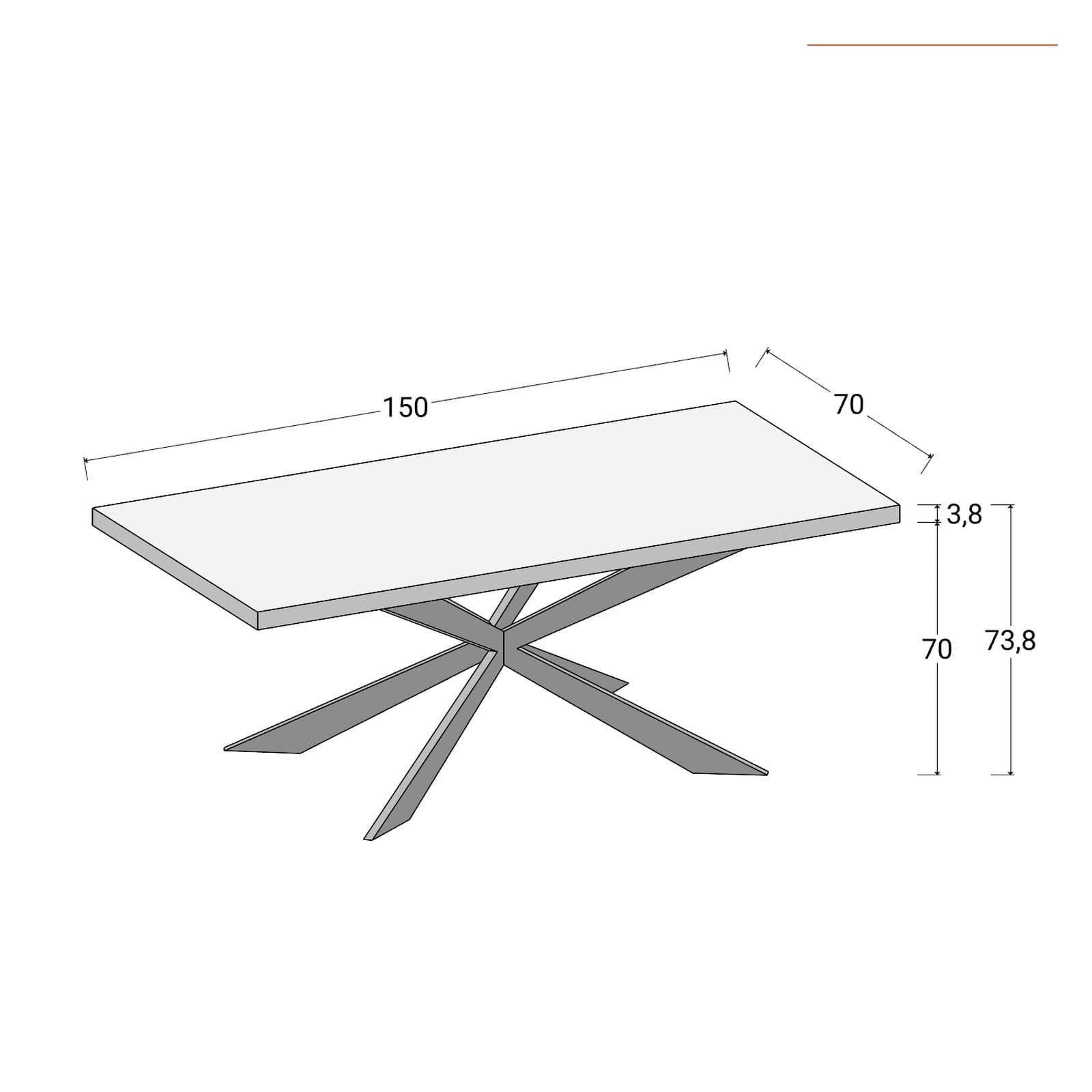 Tavolo da pranzo 150x70 cm top effetto rovere gold 38 mm e gambe incrociate in metallo nero - Manty