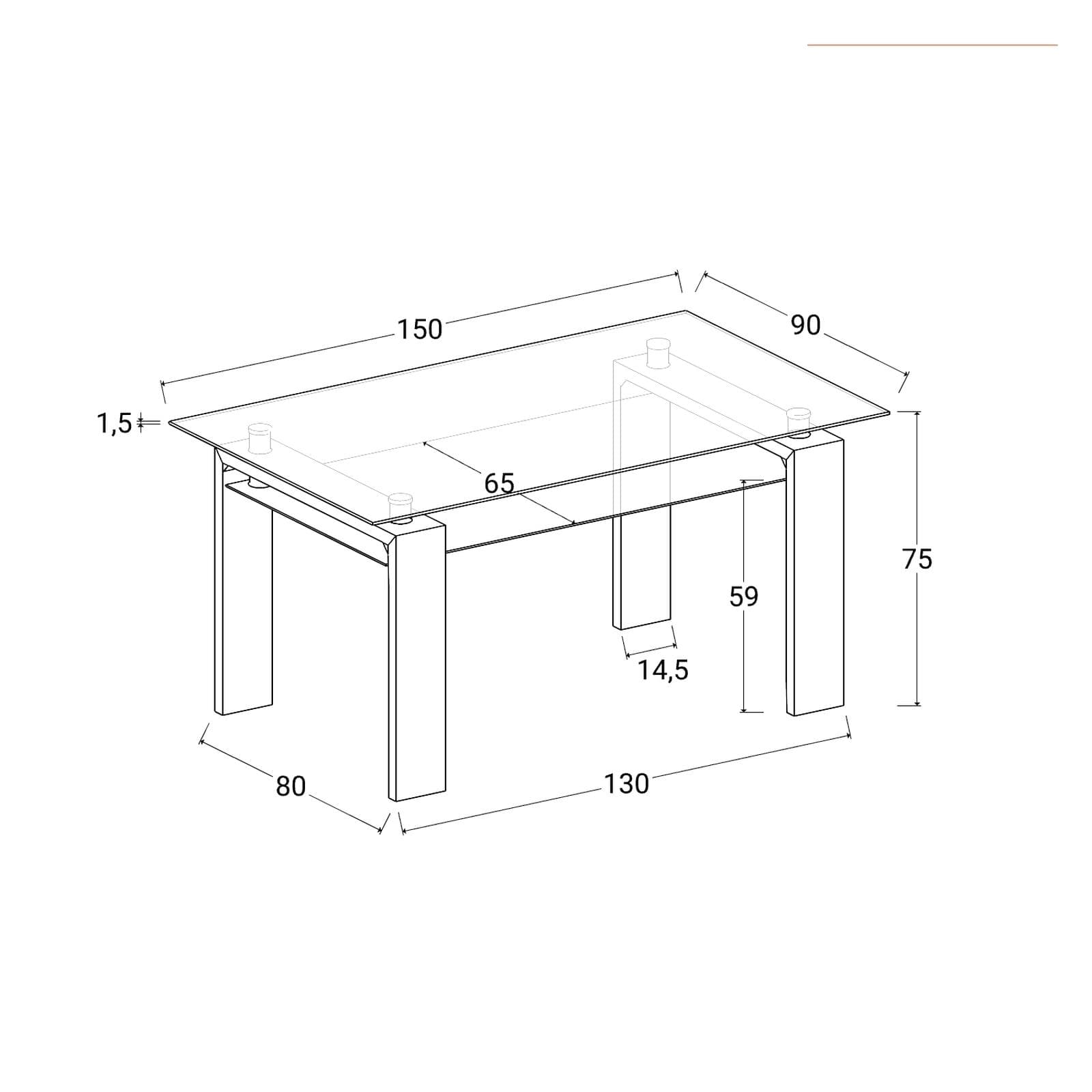 Tavolo da pranzo 150x90 cm con top in vetro e gambe effetto rovere chiaro - Savannah