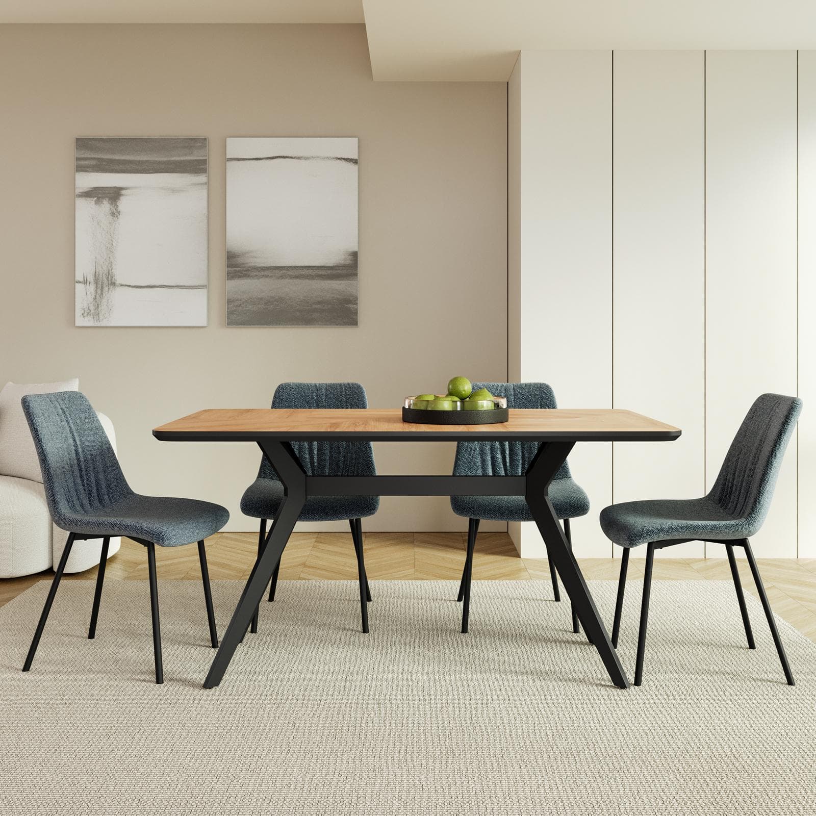 Tavolo da pranzo 150x90 cm con top rovere e gambe in metallo nero - Darmao