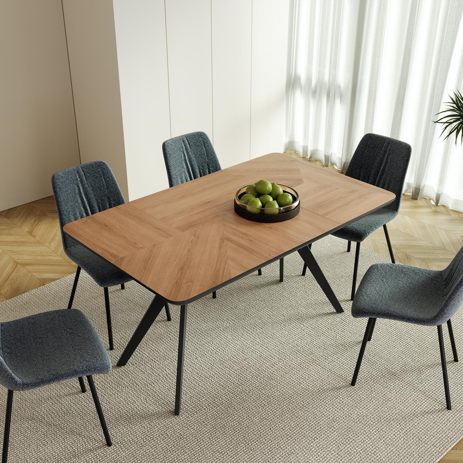 Tavolo da pranzo 150x90 cm con top rovere e gambe in metallo nero - Darmao