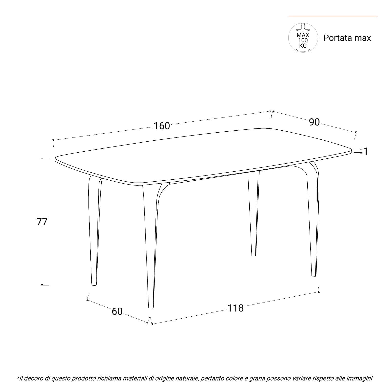 Tavolo da pranzo 160x90 cm top in ceramica effetto marmo beige con gambe in metallo nero - Nagrim
