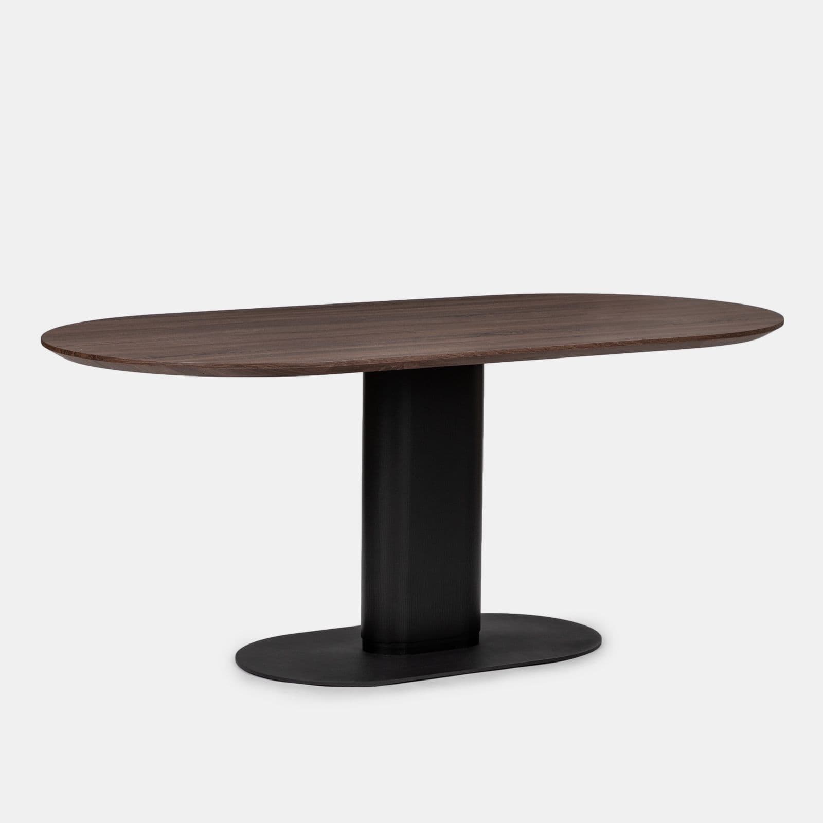 Tavolo da pranzo ovale 180x90 cm top in legno con gamba centrale e base in metallo nero - Raynold