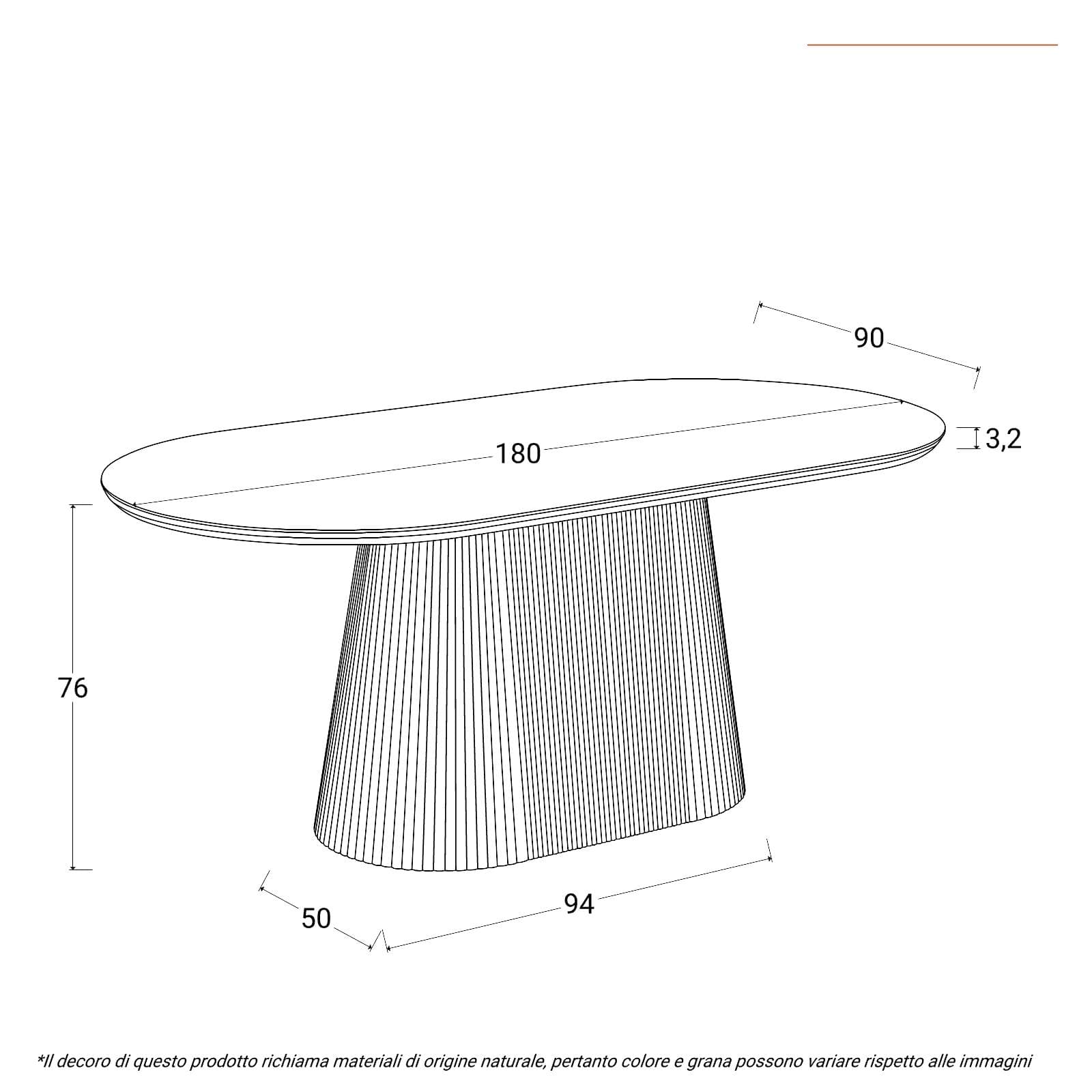 Tavolo da pranzo 180x90 cm con top in pietra sinterizzata e base cannettata grigio - Lenry