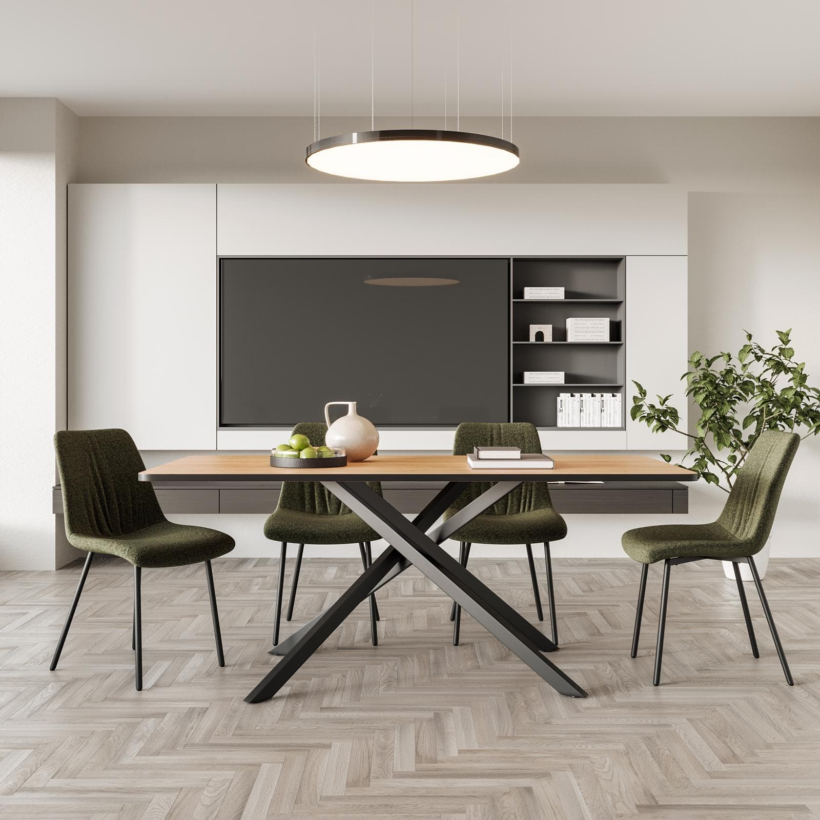 Tavolo da pranzo 180x90 cm con top rovere chiaro e gambe in metallo nero - Dalmo