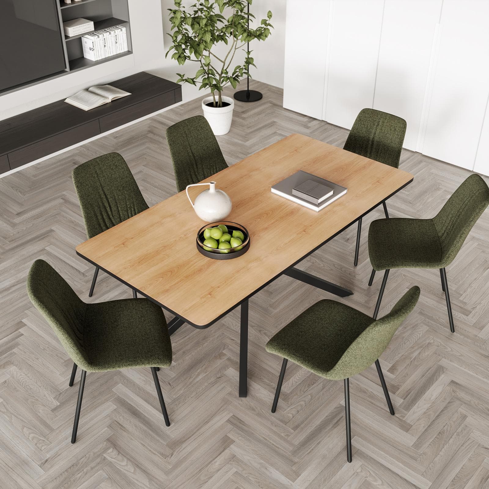 Tavolo da pranzo 180x90 cm con top rovere chiaro e gambe in metallo nero - Dalmo