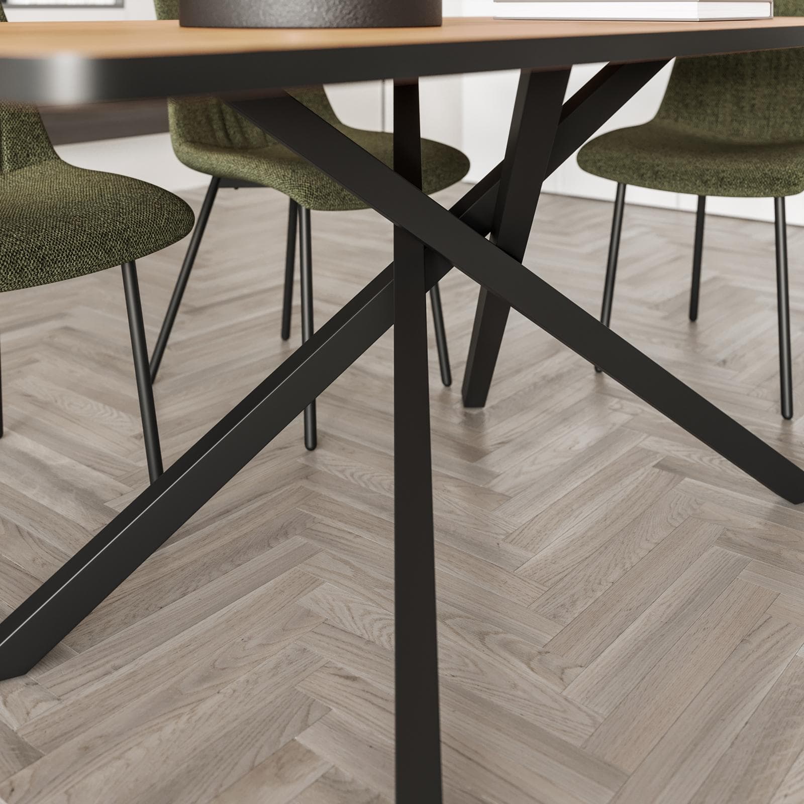 Tavolo da pranzo 180x90 cm con top rovere chiaro e gambe in metallo nero - Dalmo