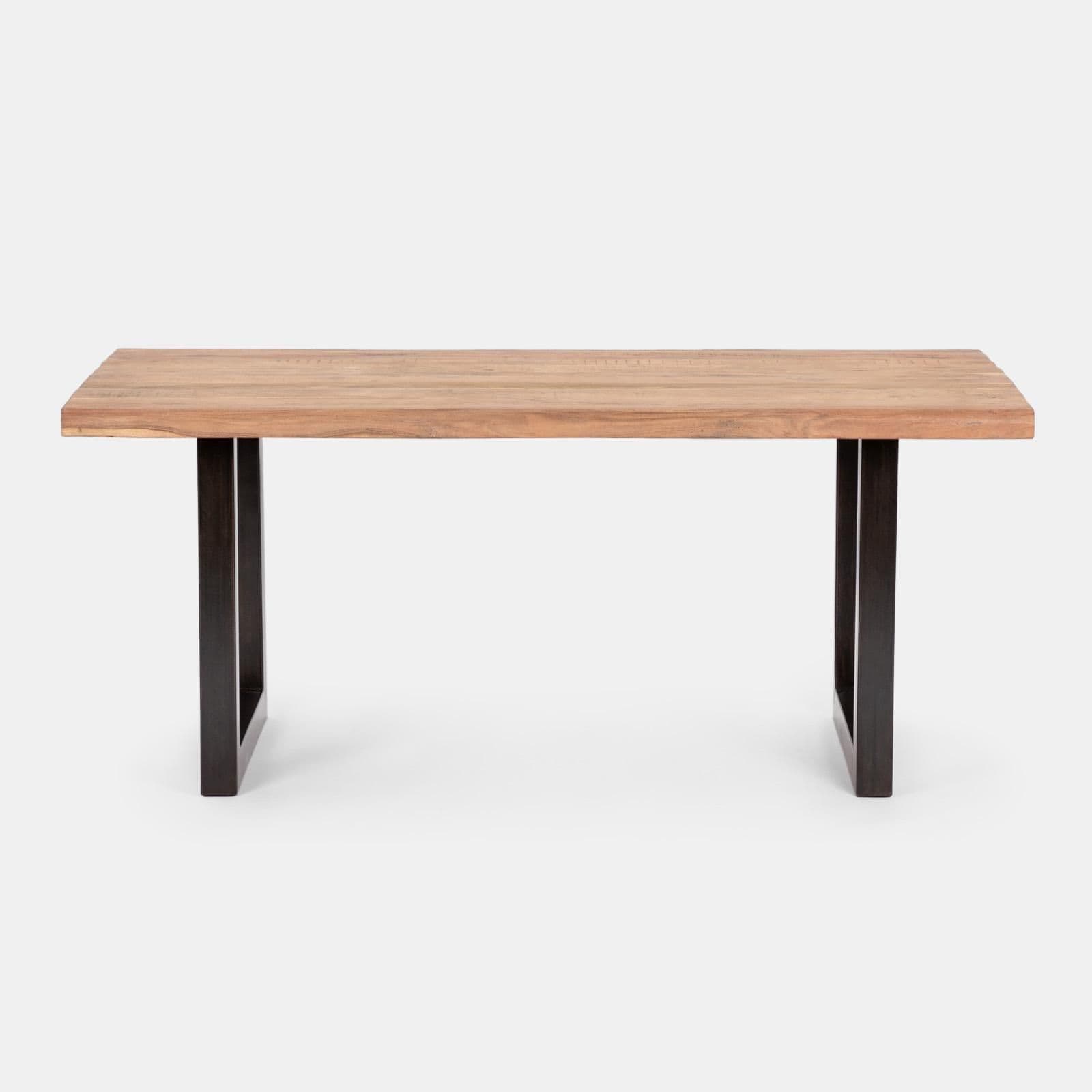 Tavolo 180x90 cm piano in legno di acacia 55 mm e gambe a U 5x5 in metallo nero - Freia Acacia