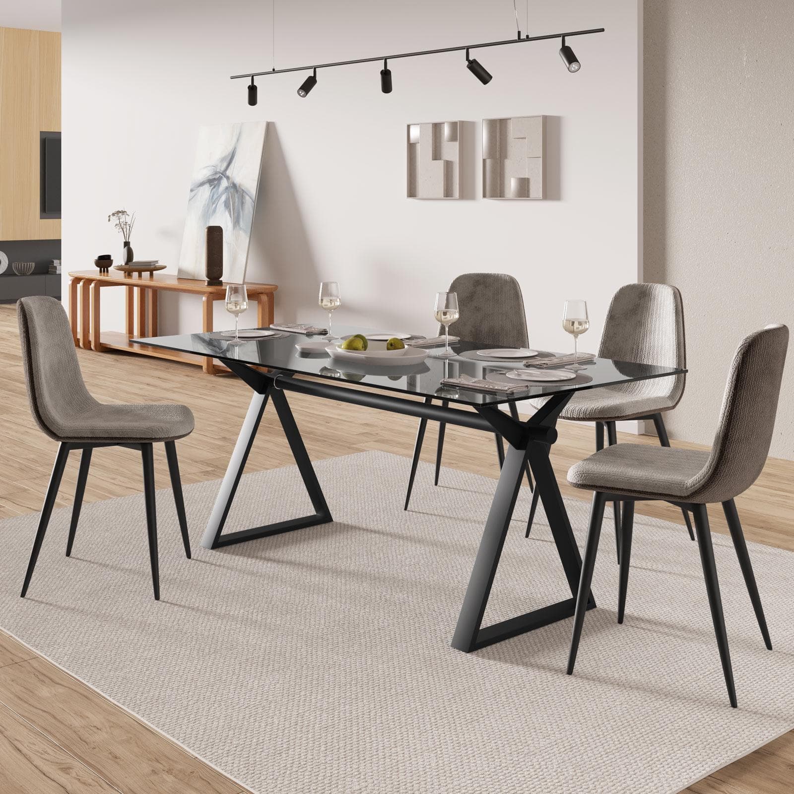 Tavolo da pranzo 180x90 cm piano vetro 10 mm e base in acciaio nero - Masao XL