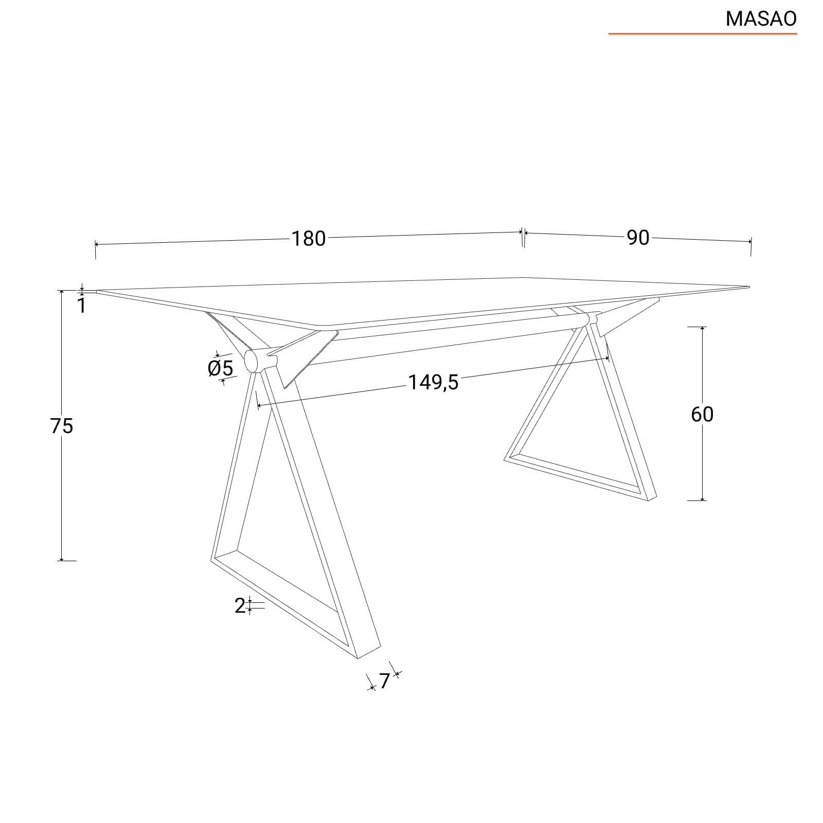 Tavolo da pranzo 180x90 cm piano vetro temperato 10 mm e base in acciaio grigio - Masao XL