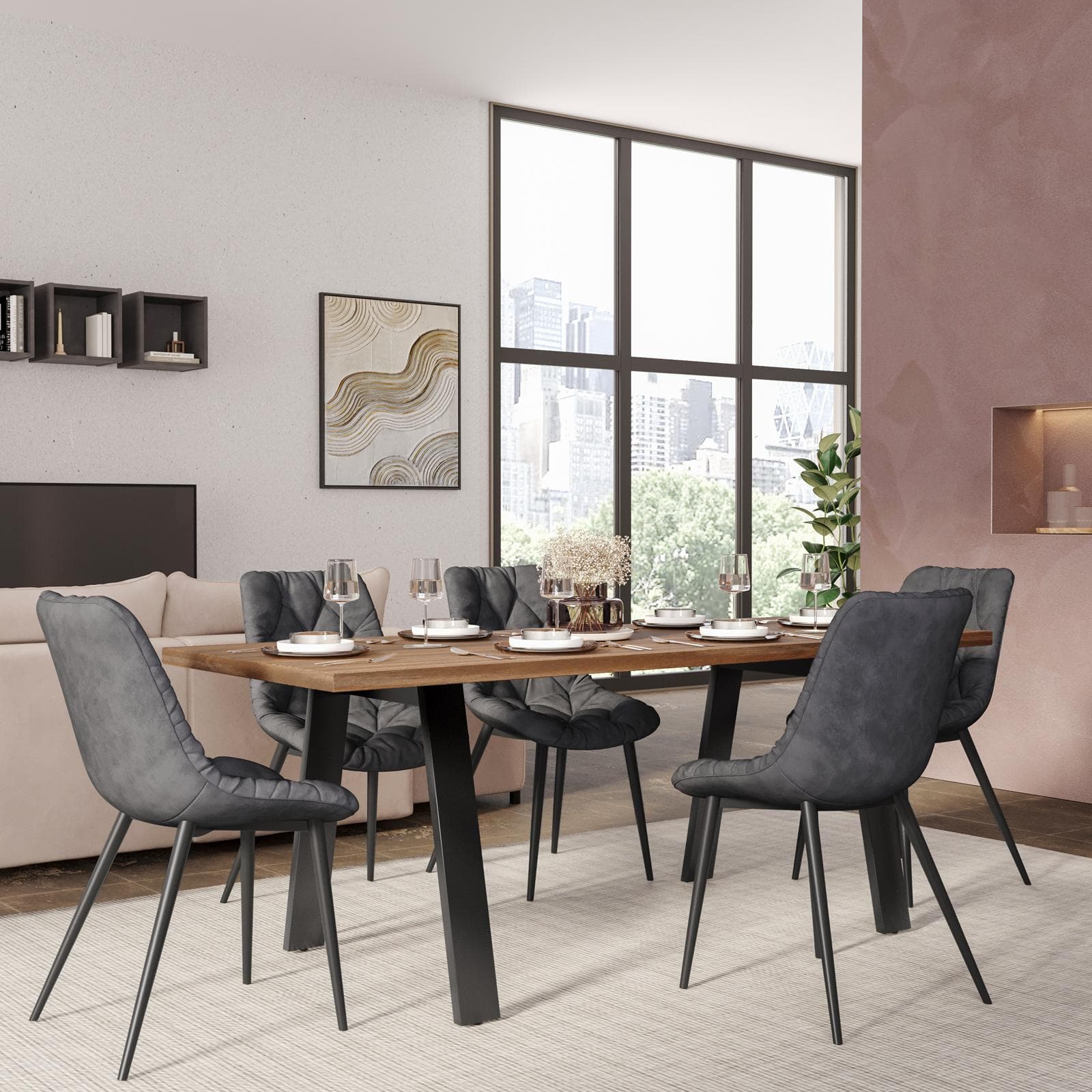 Tavolo da pranzo 180x90 cm top effetto rovere deciso 38 mm e gambe in metallo nero - Juls