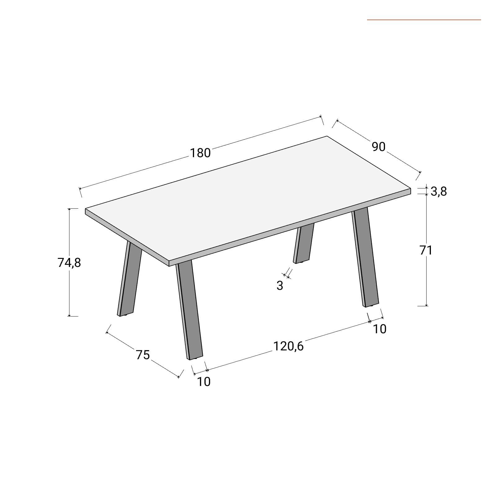 Tavolo da pranzo 180x90 cm top effetto rovere deciso 38 mm e gambe in metallo nero - Juls