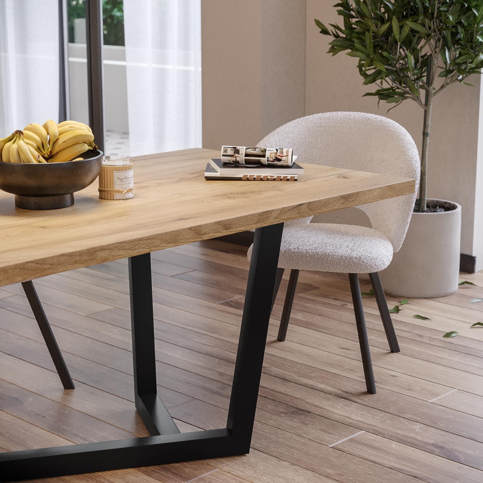 Tavolo da pranzo 180x90 cm top effetto rovere gold 38 mm e gambe in metallo nero - Sedric