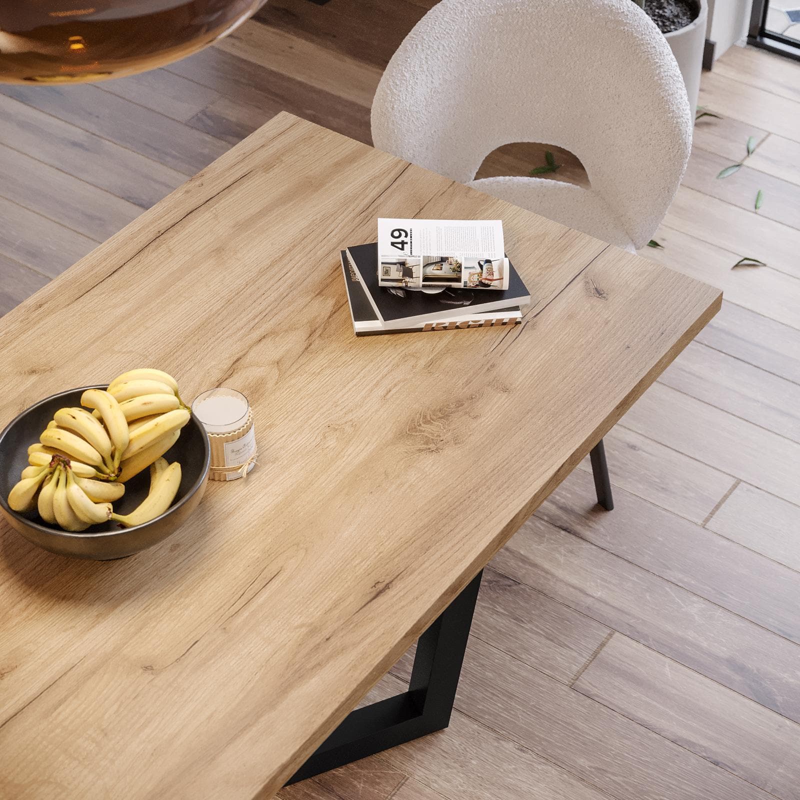 Tavolo da pranzo 180x90 cm top effetto rovere gold 38 mm e gambe in metallo nero - Sedric