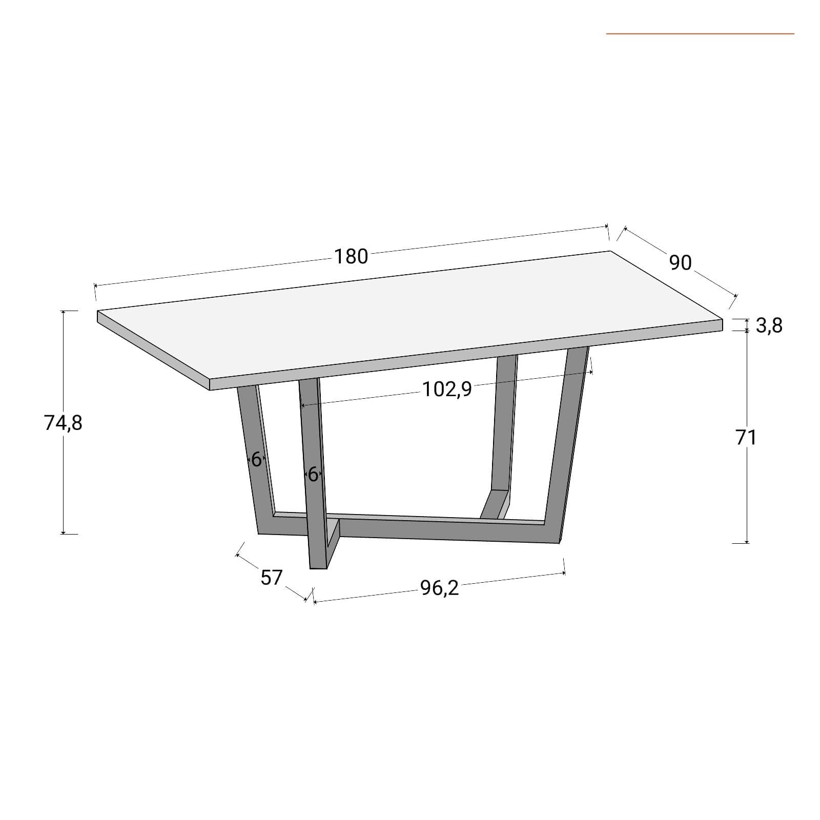 Tavolo da pranzo 180x90 cm top effetto rovere gold 38 mm e gambe in metallo nero - Sedric