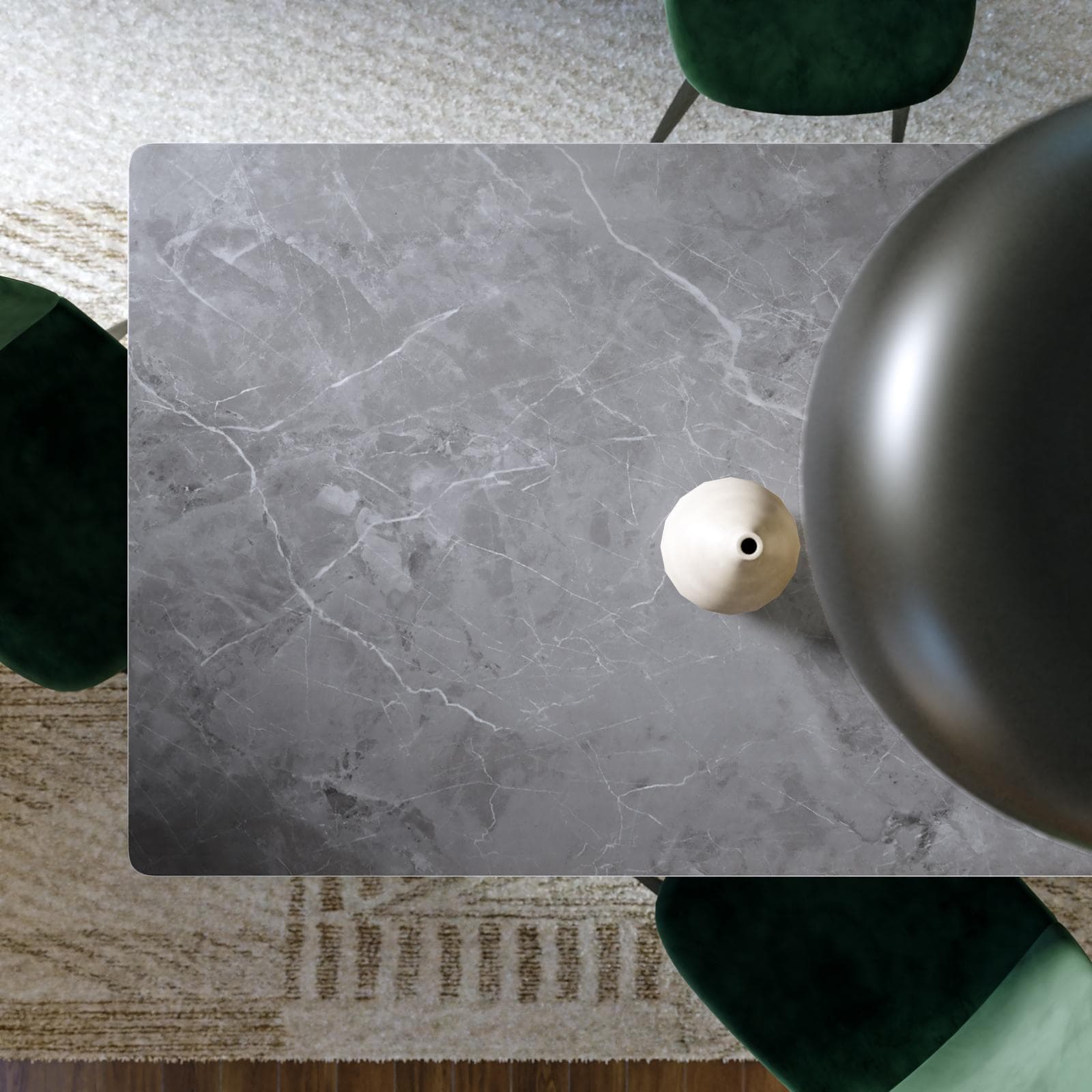 Tavolo da pranzo 180x90 cm top in ceramica antracite effetto plumbo e gambe in acciaio nero - Madar
