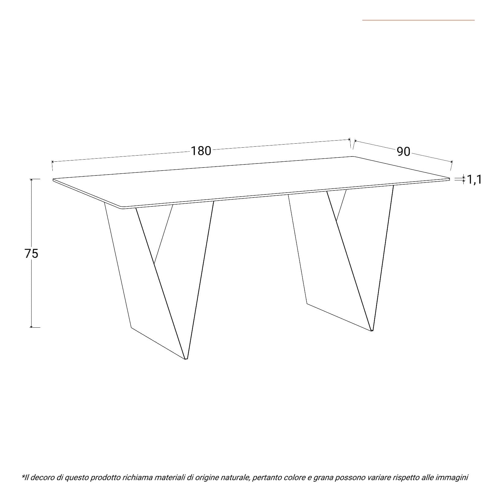 Tavolo da pranzo 180x90 cm top in ceramica antracite effetto plumbo e gambe in acciaio nero - Madar