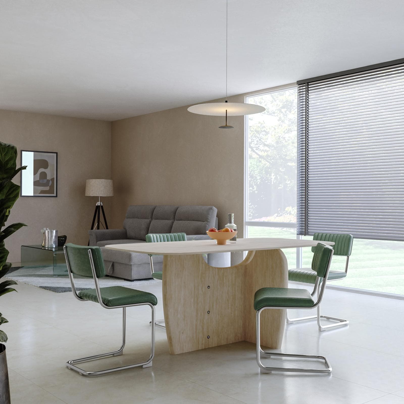 Tavolo da pranzo 180x90 cm top in ceramica e gambe effetto travertino - Iselin