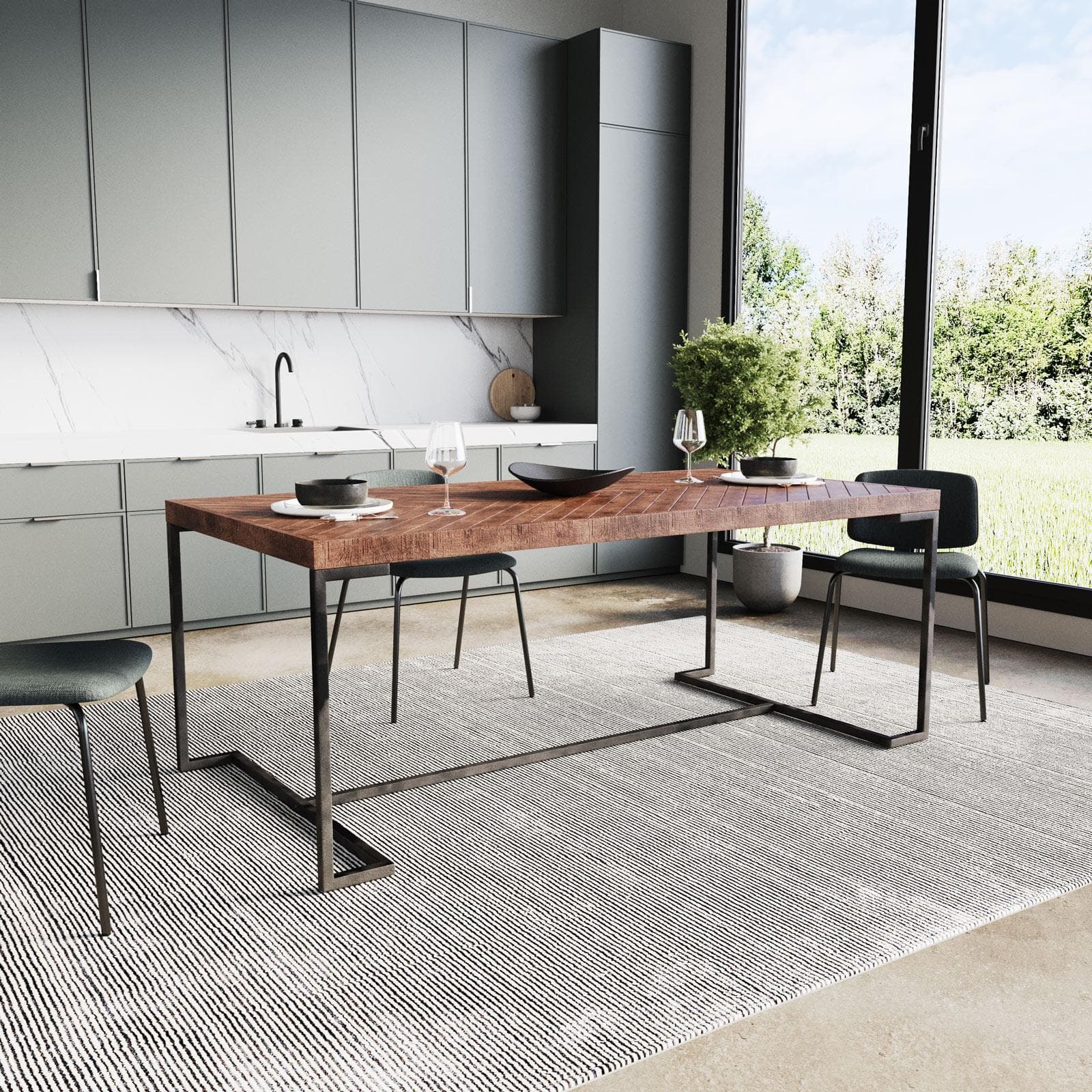 Tavolo da pranzo 200x100 cm in legno di acacia e gambe in metallo nero - Freia Acacia