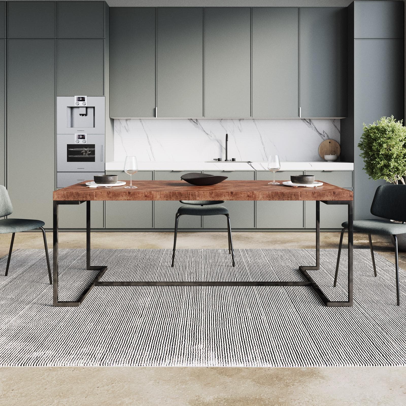 Tavolo da pranzo 200x100 cm in legno di acacia e gambe in metallo nero - Freia Acacia