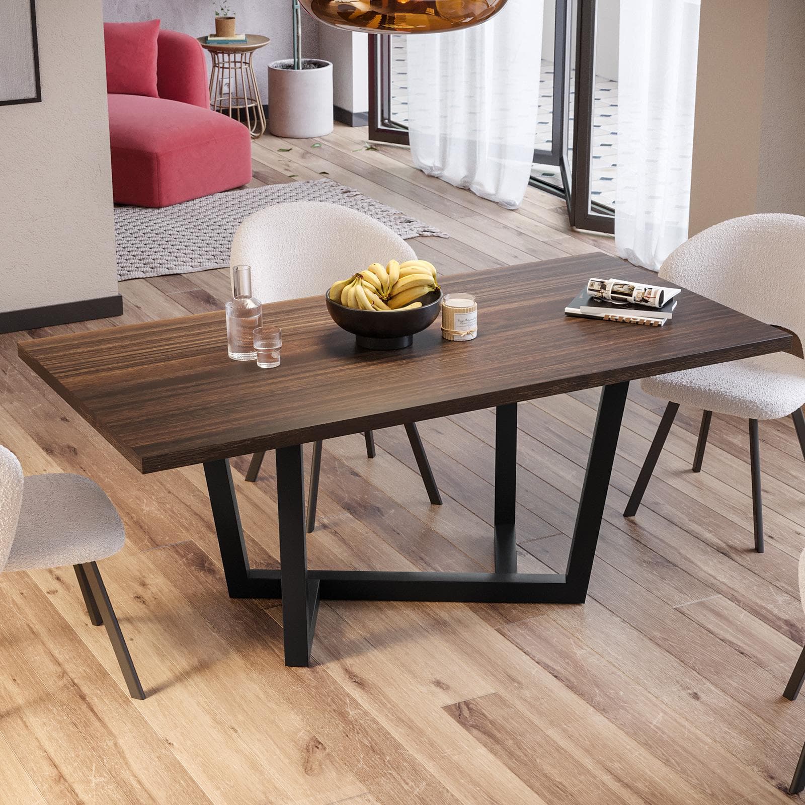 Tavolo da pranzo 200x100 cm top effetto rovere deciso 38 mm e gambe in metallo nero - Sedric