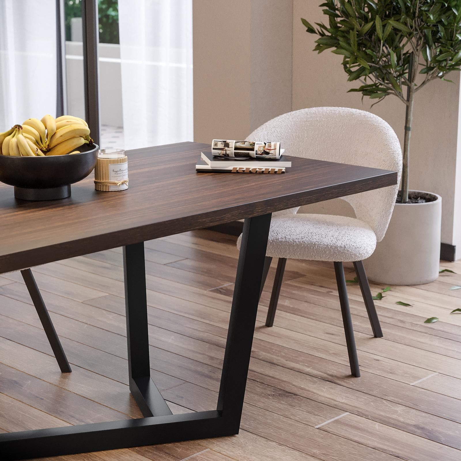 Tavolo da pranzo 200x100 cm top effetto rovere deciso 38 mm e gambe in metallo nero - Sedric