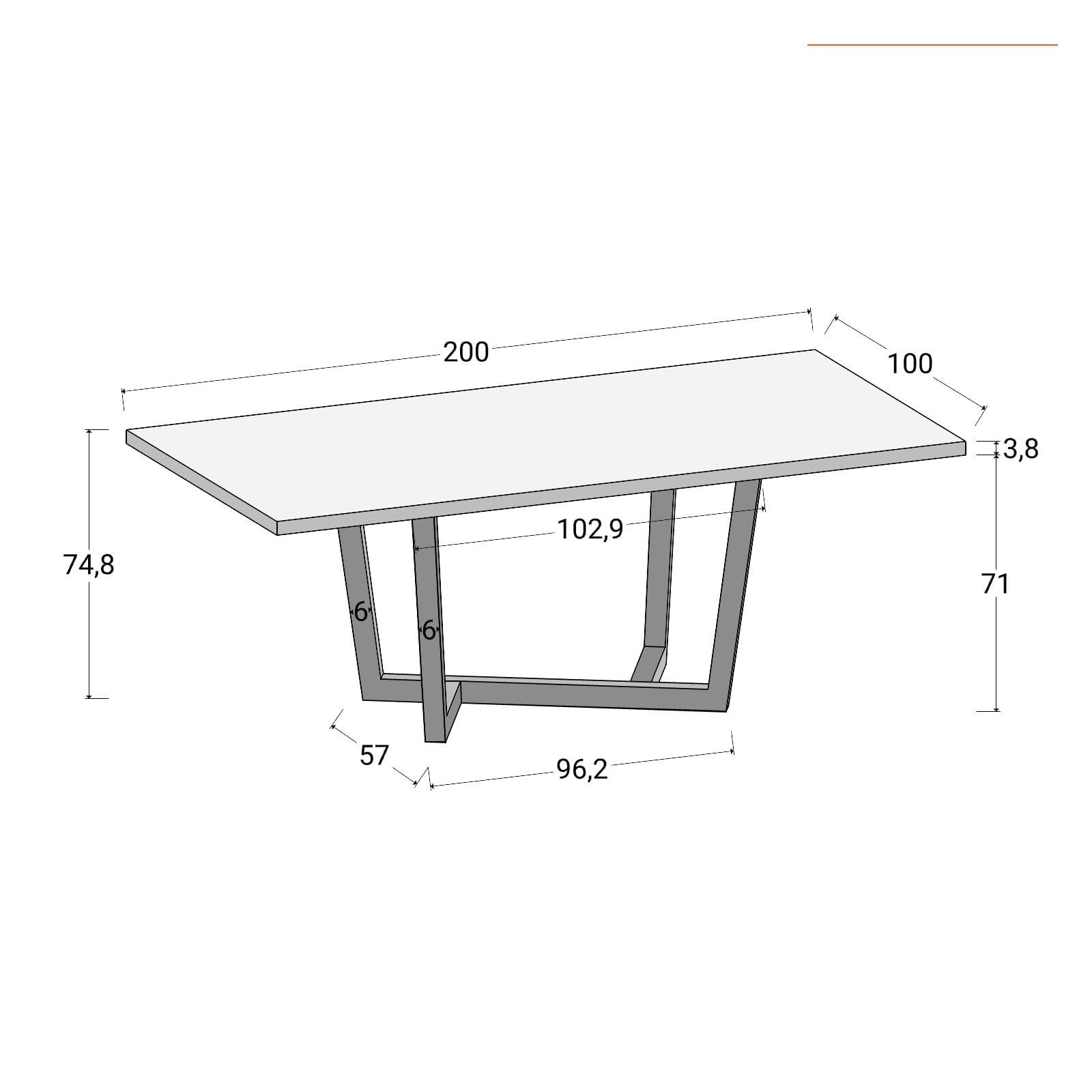 Tavolo da pranzo 200x100 cm top effetto rovere deciso 38 mm e gambe in metallo nero - Sedric