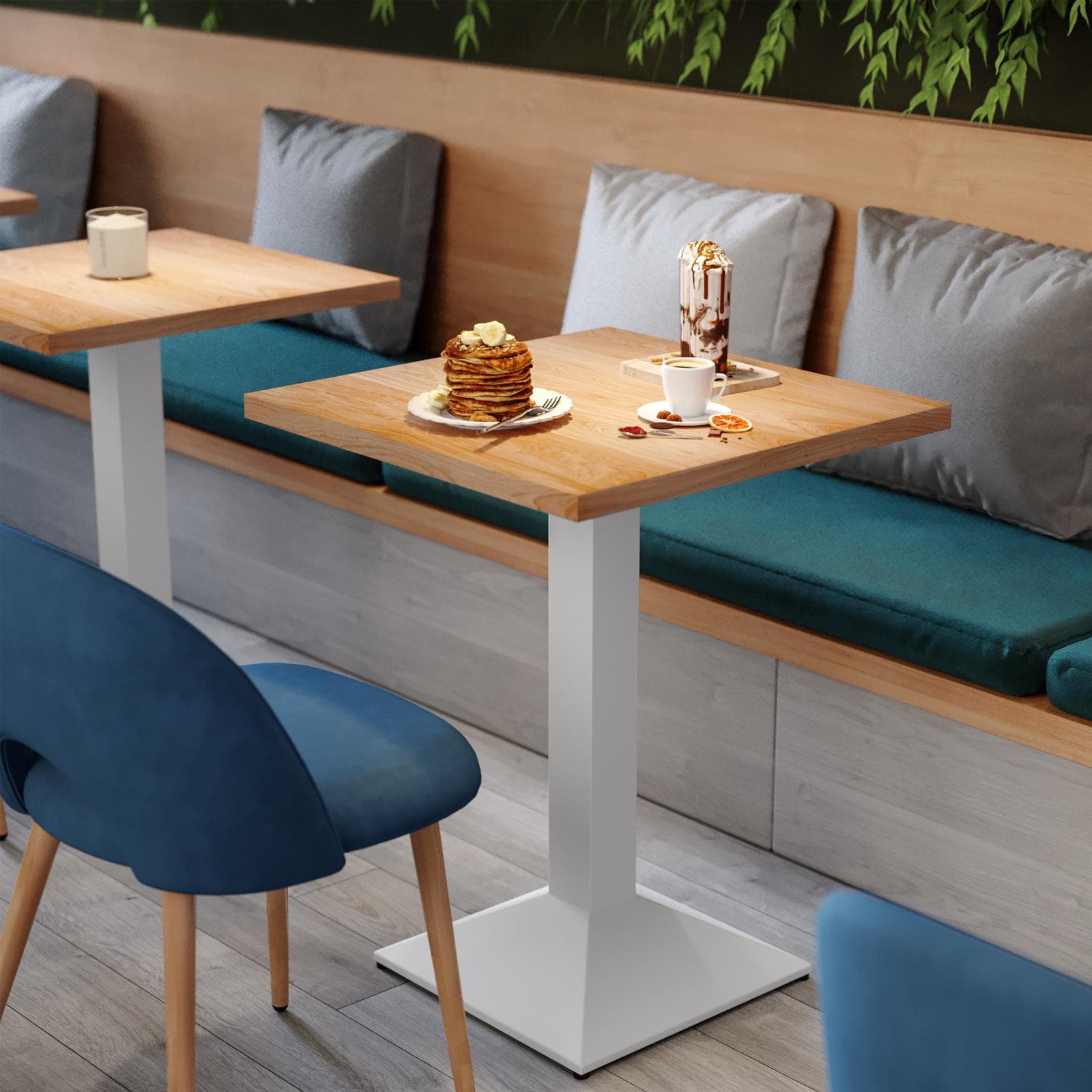 Tavolo da pranzo 70x70 cm con top effetto rovere da 30 mm e base in metallo bianco - Caio