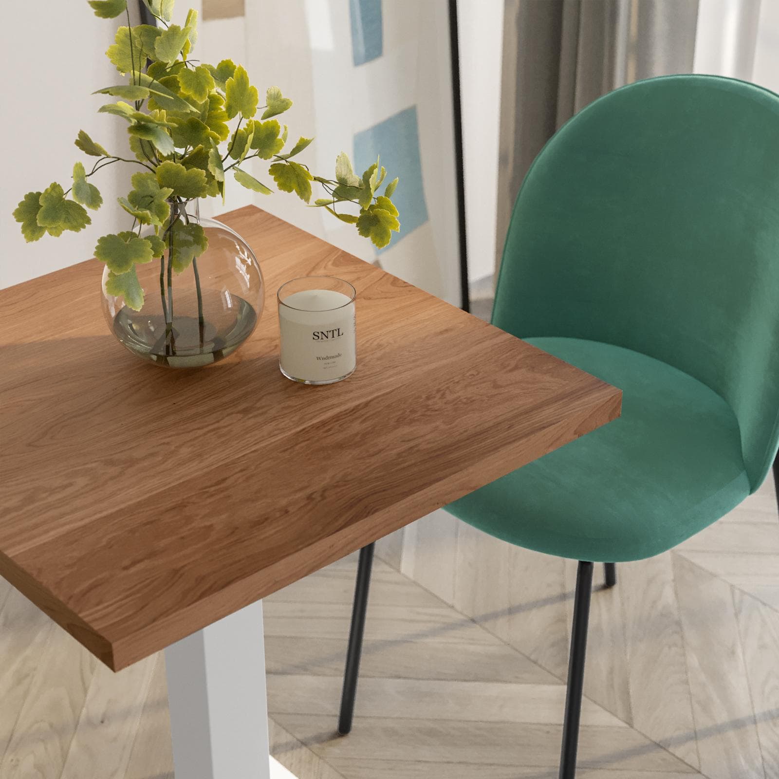 Tavolo da pranzo 70x70 cm con top effetto rovere scuro da 30 mm e base in metallo bianco - Caio