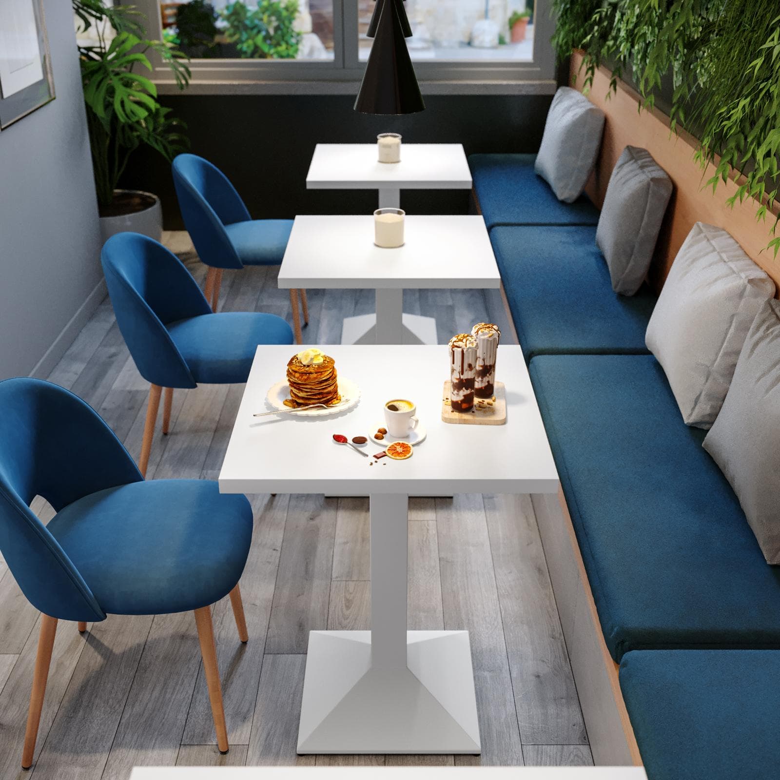 Tavolo da pranzo 70x70 cm con top in legno da 30 mm e base in metallo bianco - Caio