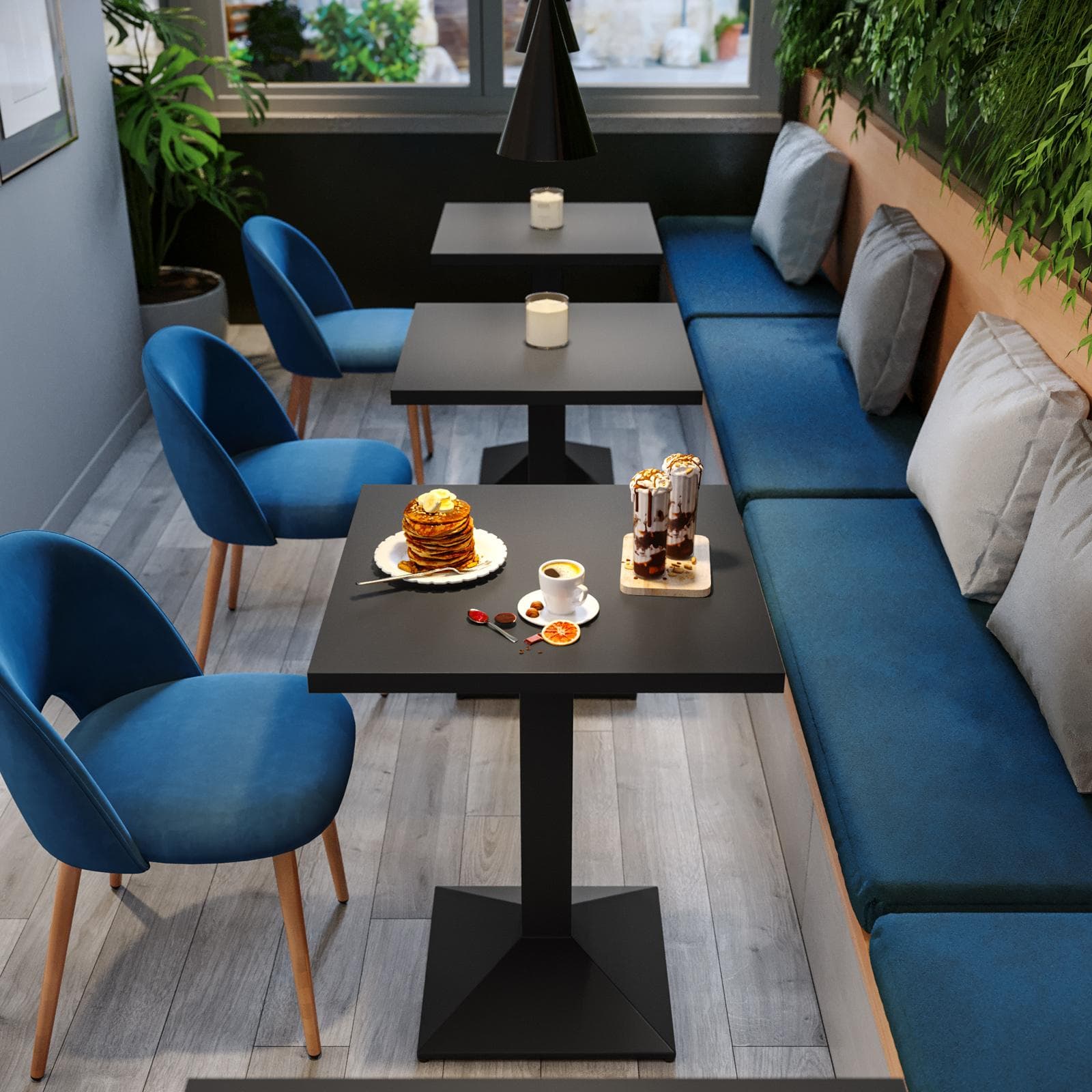 Tavolo da pranzo 70x70 cm con top in legno da 30 mm e base in metallo nero - Caio