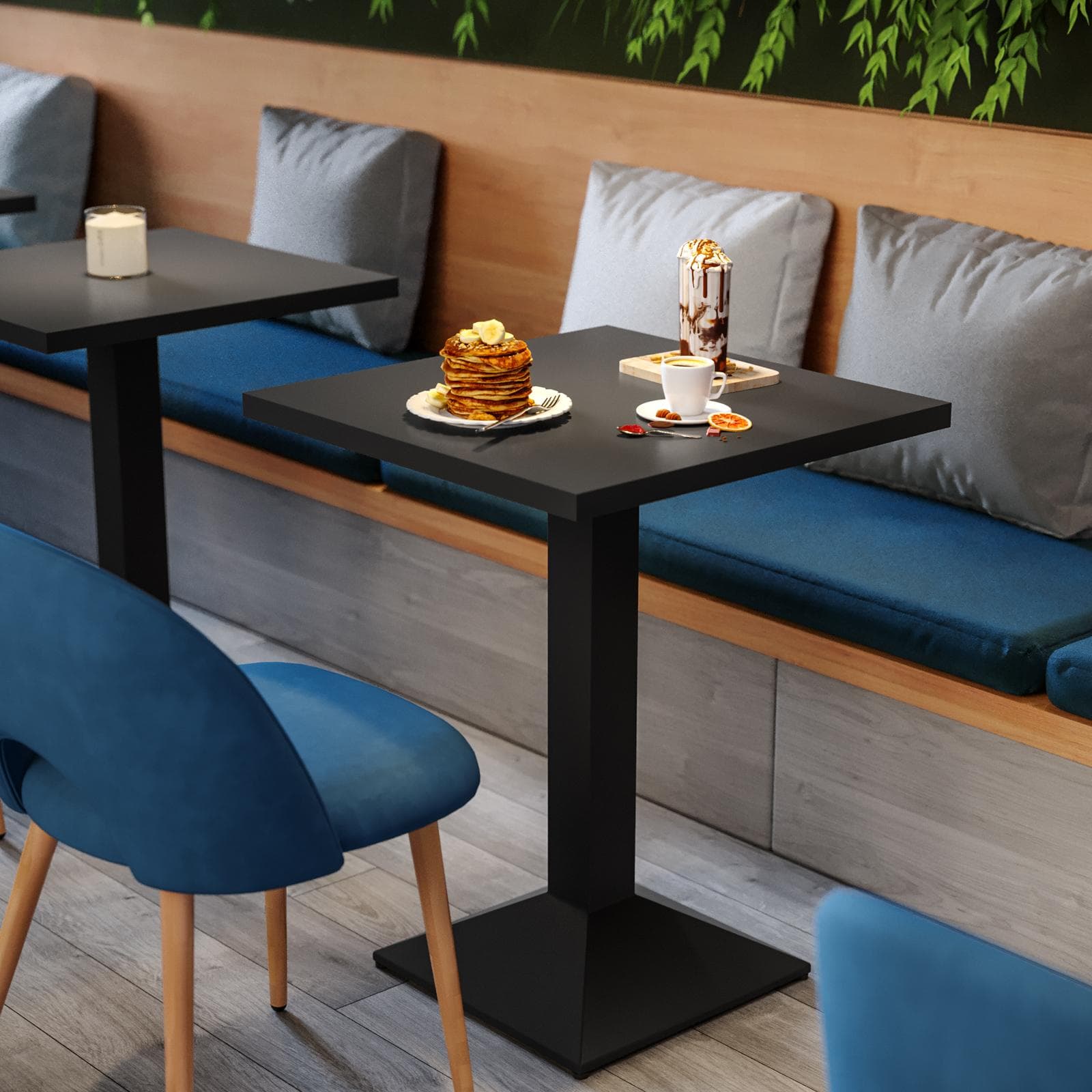 Tavolo da pranzo 70x70 cm con top in legno da 30 mm e base in metallo nero - Caio