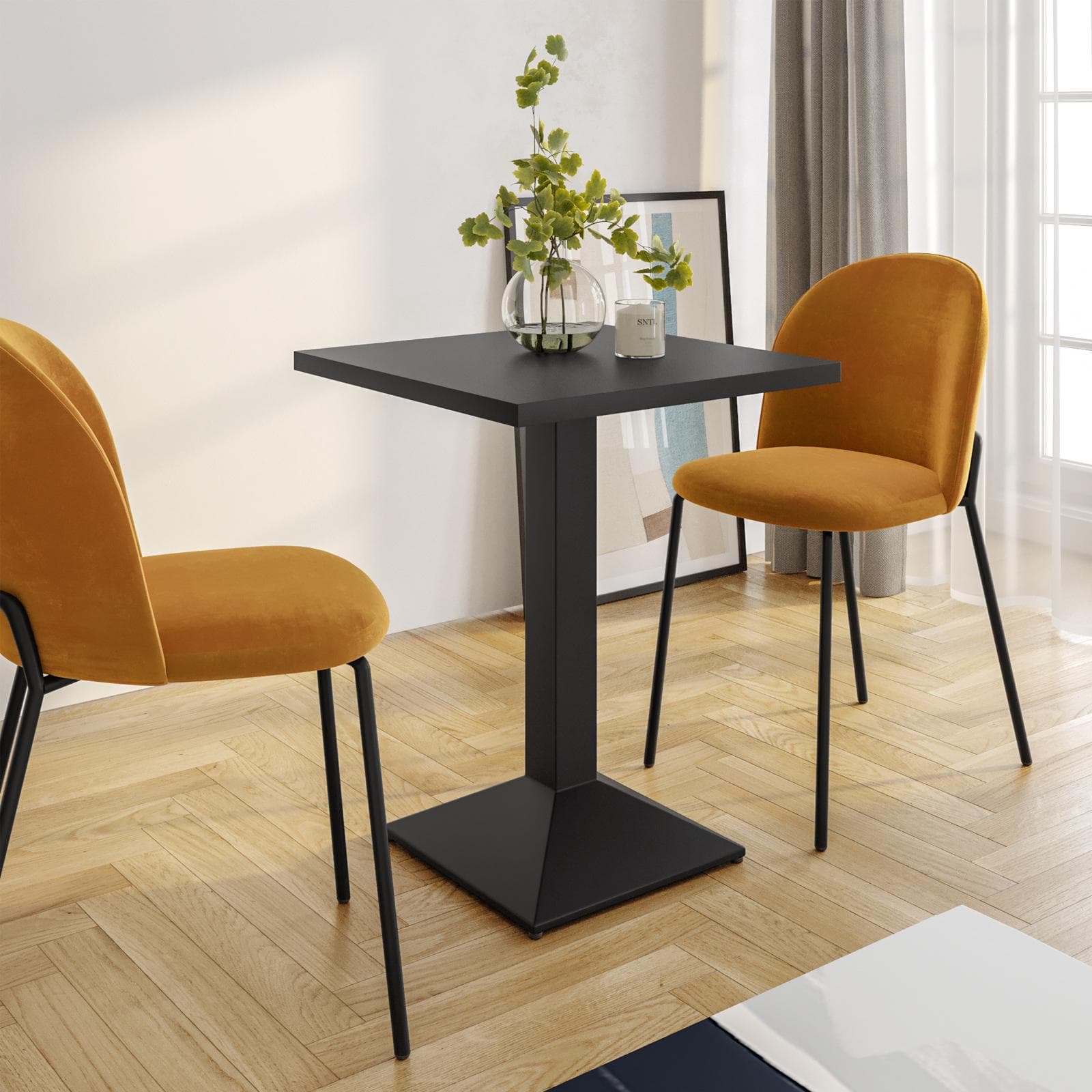 Tavolo da pranzo 70x70 cm con top in legno da 30 mm e base in metallo nero - Caio