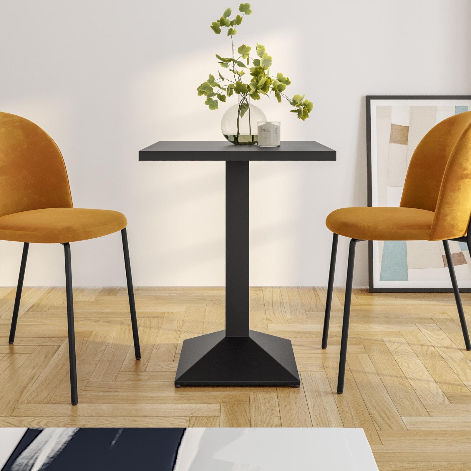 Tavolo da pranzo 70x70 cm con top in legno da 30 mm e base in metallo nero - Caio