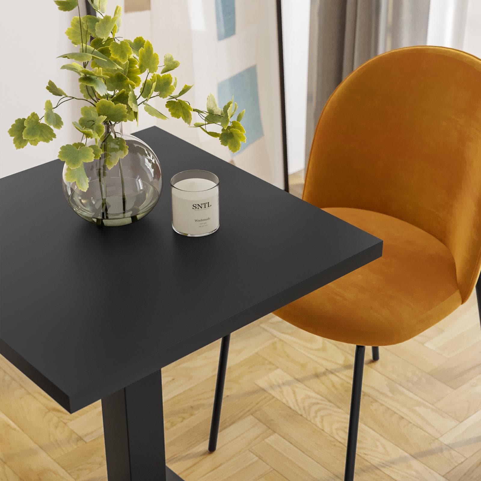 Tavolo da pranzo 70x70 cm con top in legno da 30 mm e base in metallo nero - Caio