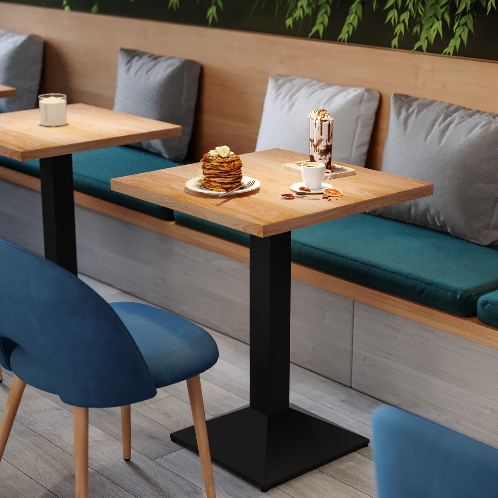 Tavolo da pranzo 80x80 cm con top effetto rovere e base in metallo nero - Caio