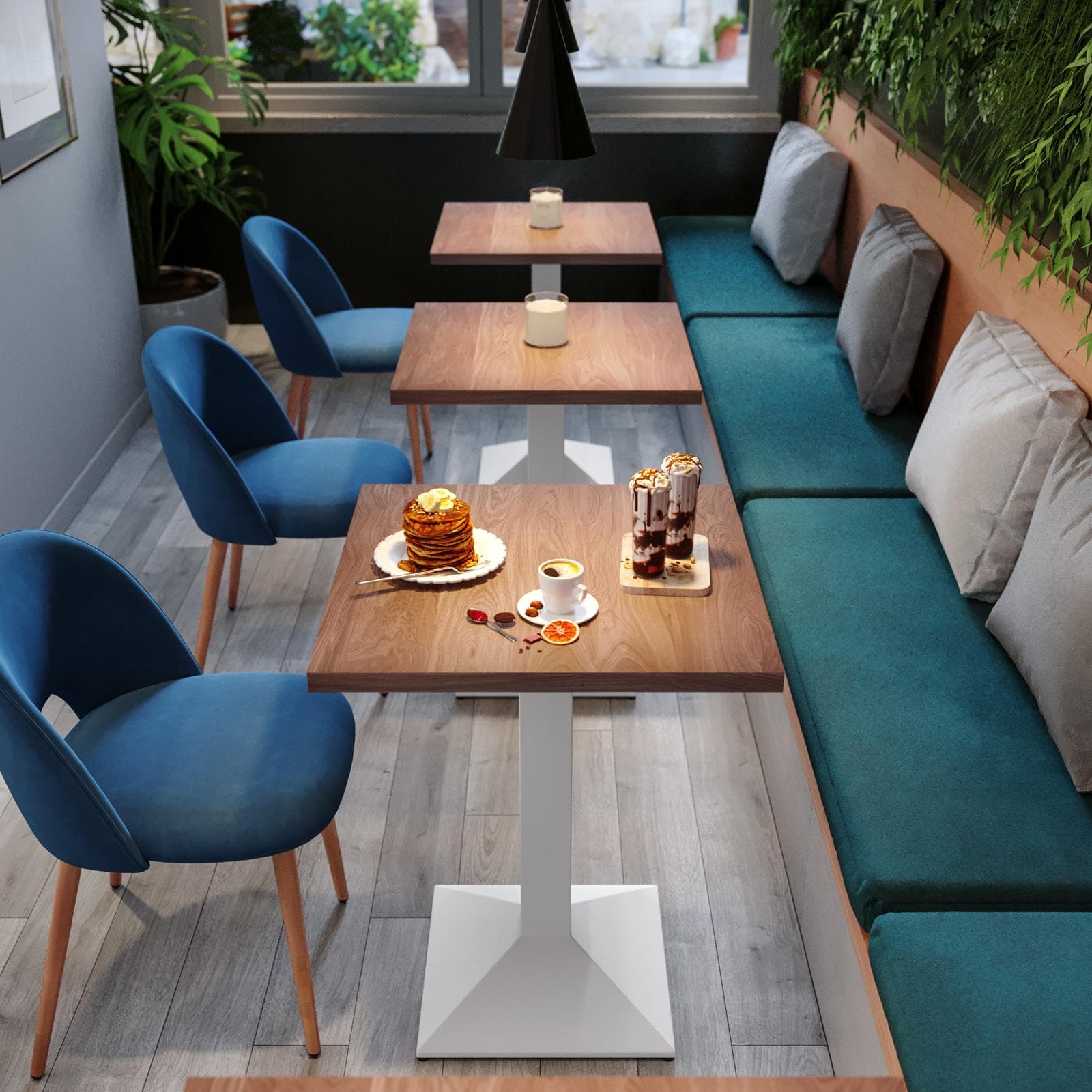 Tavolo da pranzo 80x80 cm con top effetto rovere scuro e base in metallo bianco - Caio