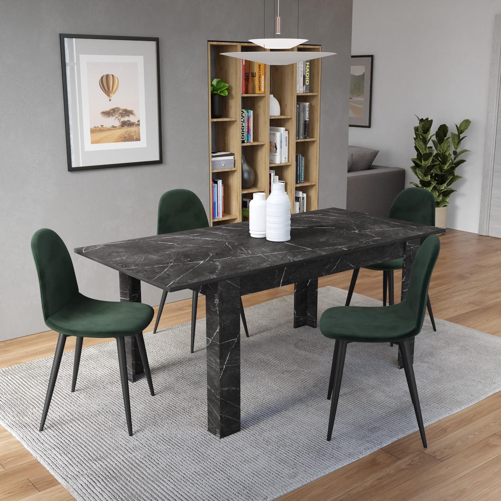 Tavolo da pranzo allungabile 137-185x90 cm nero effetto marmo - Brooke