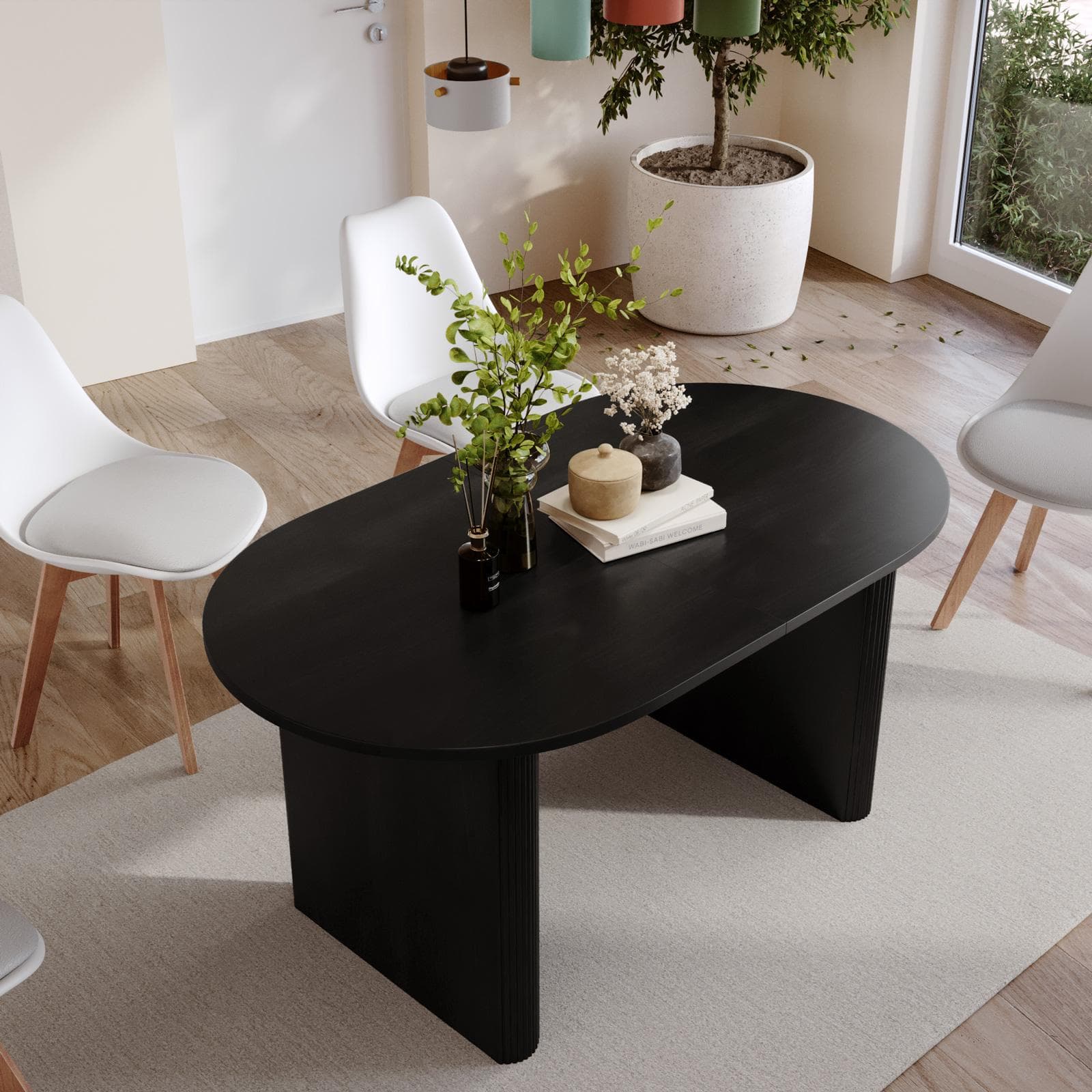 Tavolo da pranzo allungabile 160-200x90 cm nero effetto legno - Chad