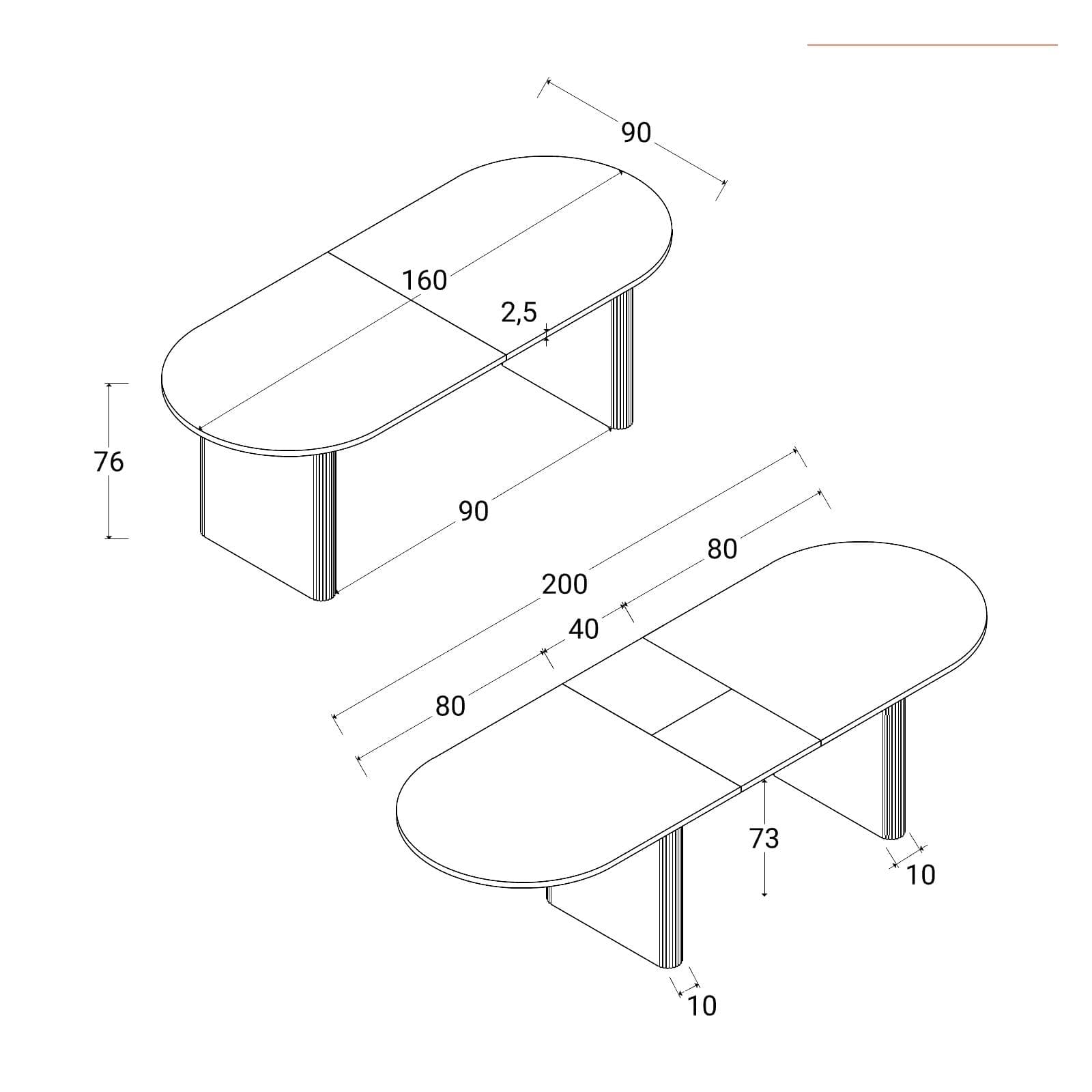 Tavolo da pranzo allungabile 160-200x90 cm noce - Chad