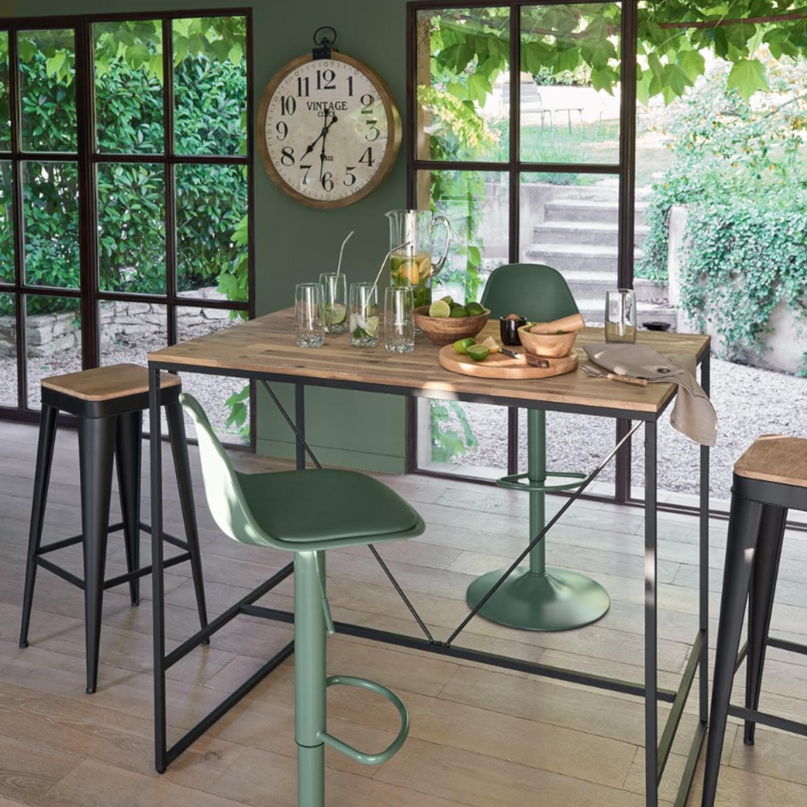 Tavolo da pranzo alto 115x70 cm in legno di acacia e metallo - Floyd
