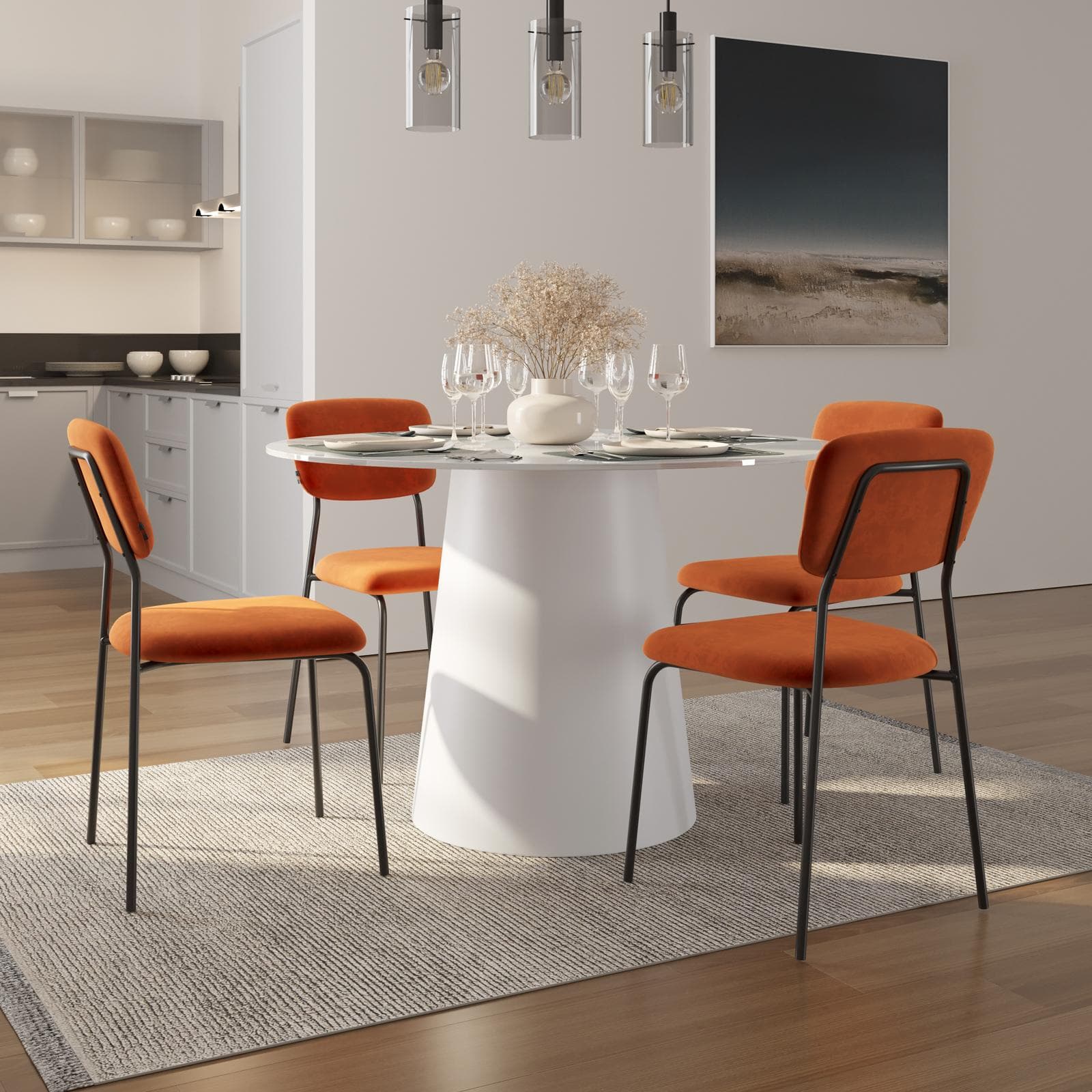 Tavolo da pranzo rotondo 120 cm con piano in ceramica effetto marmo bianco con base in metallo - Gringo