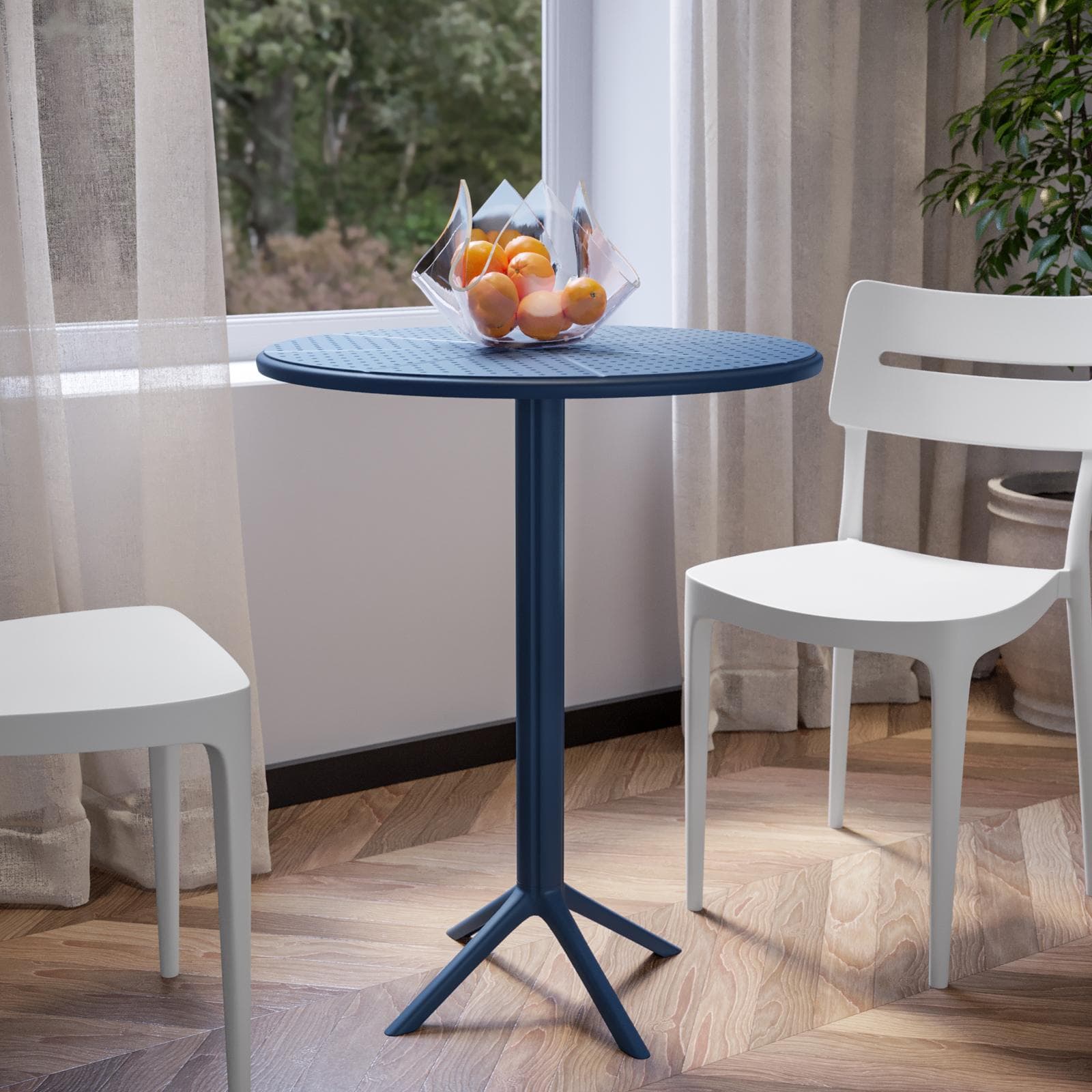 Tavolo da pranzo rotondo 60 cm blu oceano in polipropilene - Sonny